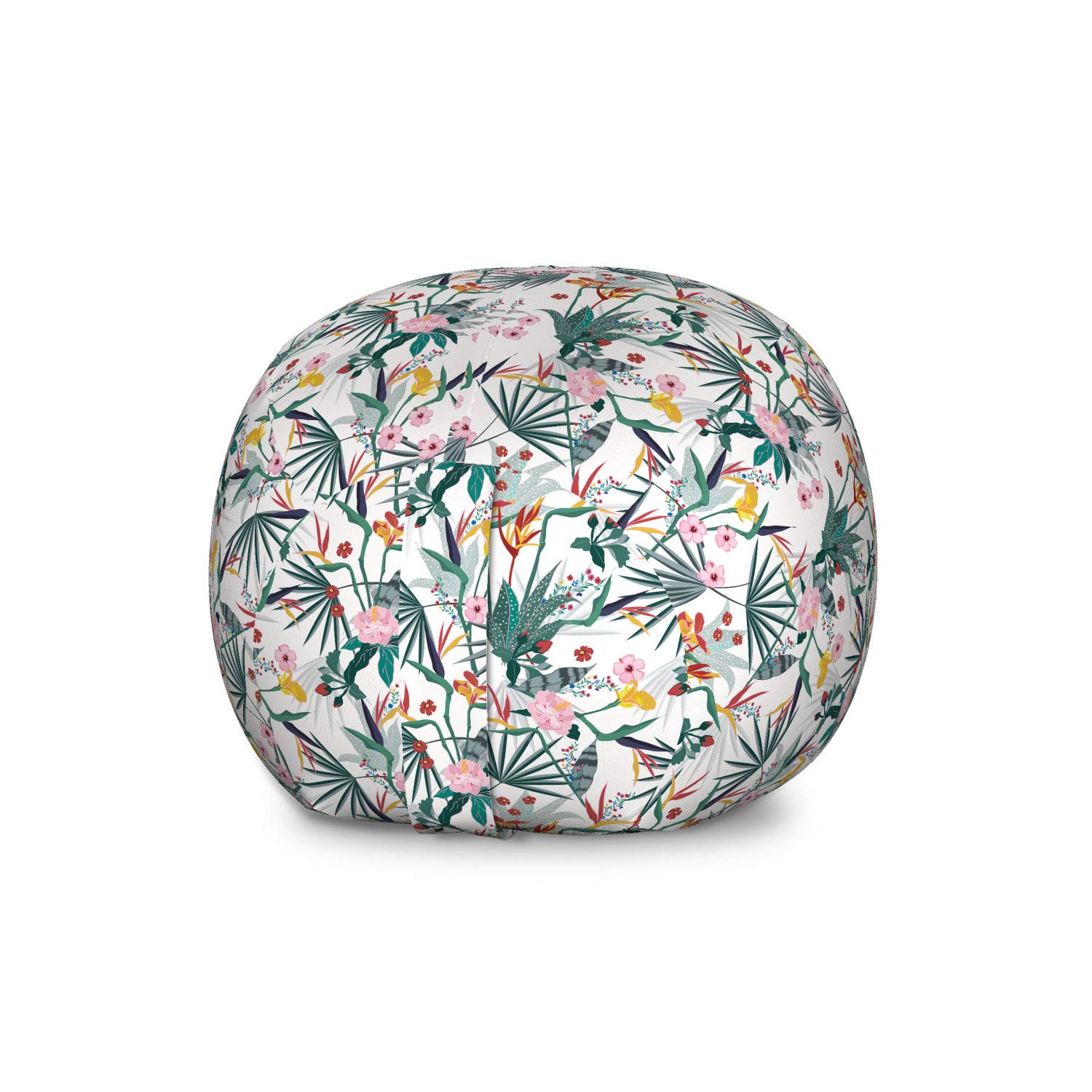 Ambesonne Floral Storage Toy Bag Chair - Large Washable Stuffed Animal Organizer with Exotic Flower Gardenia Daffodil Rose Buds Design | Perfect for Kids' Room, Nursery, Playroom & Home Organization (White Multicolor)