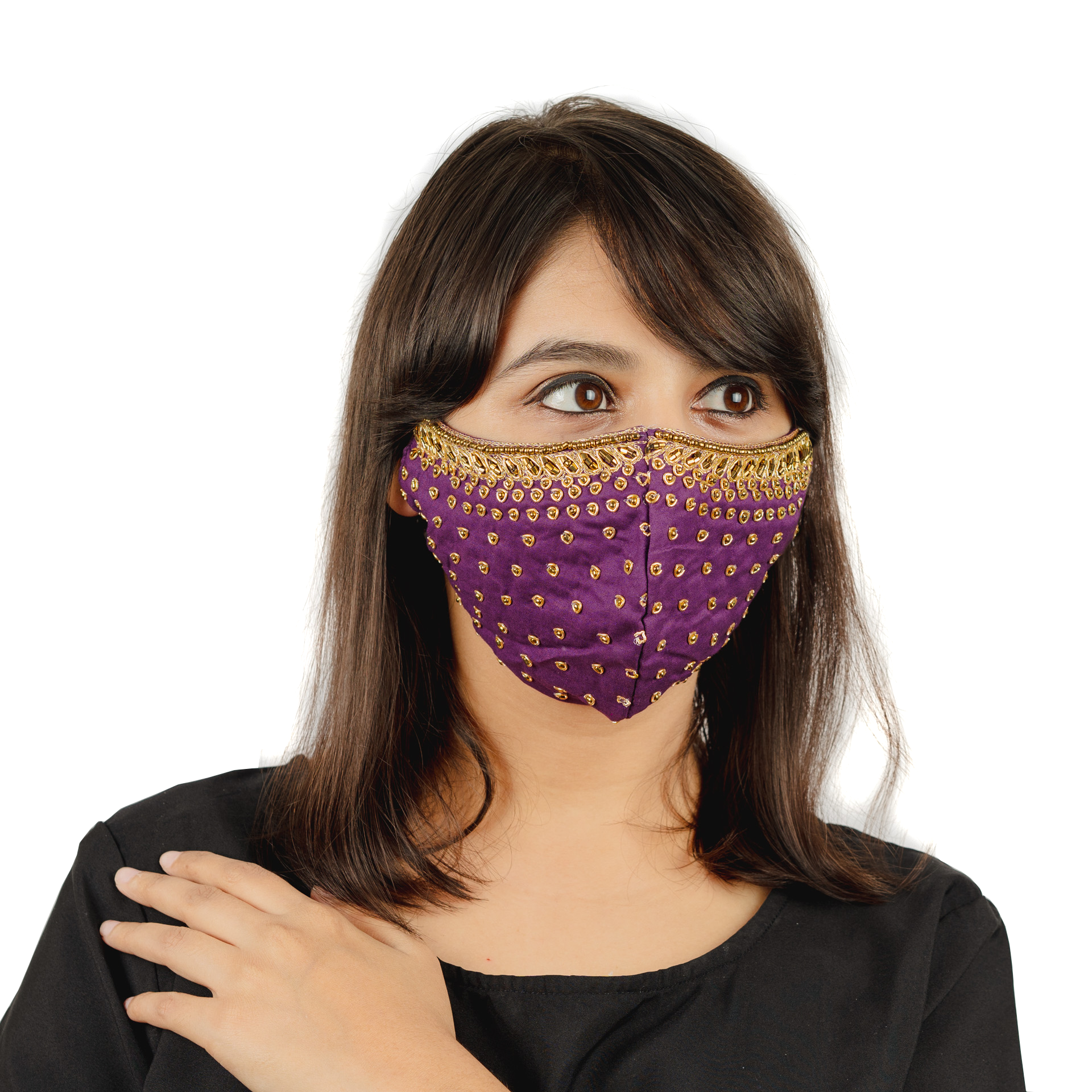 Purple Polka Dot Embroidered Cotton Face Mask - Reusable & Breathable for Women & Men - Perfect for Daily Use, Travel, and Protection
