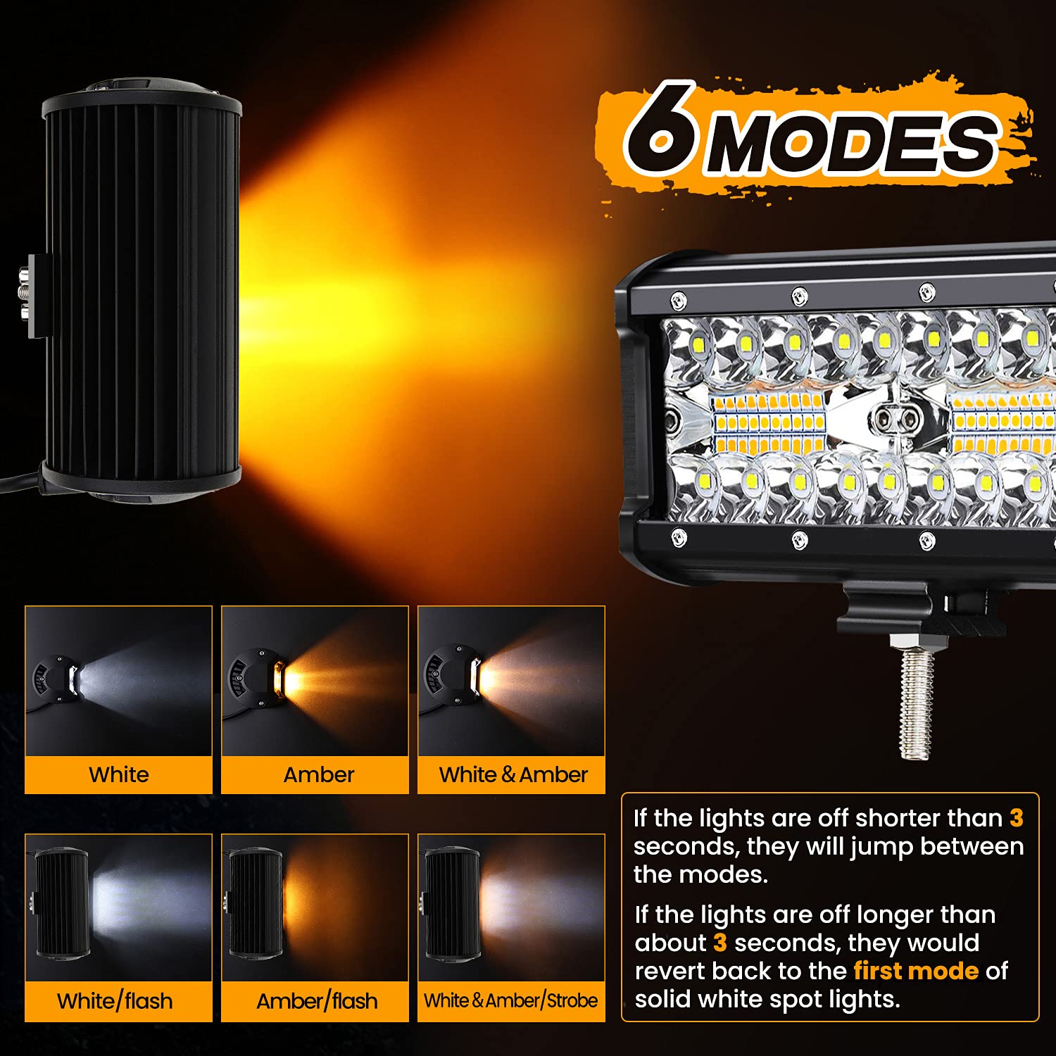7-Inch LED Light Bar 24000 Lumen 240W Waterproof Off-Road Driving Lights - White/Amber Spot Flood Combo Beam for Trucks, Pickups, ATVs & UTVs - Perfect for Night Off-Roading, Camping & Emergency Lighting (12-32V)