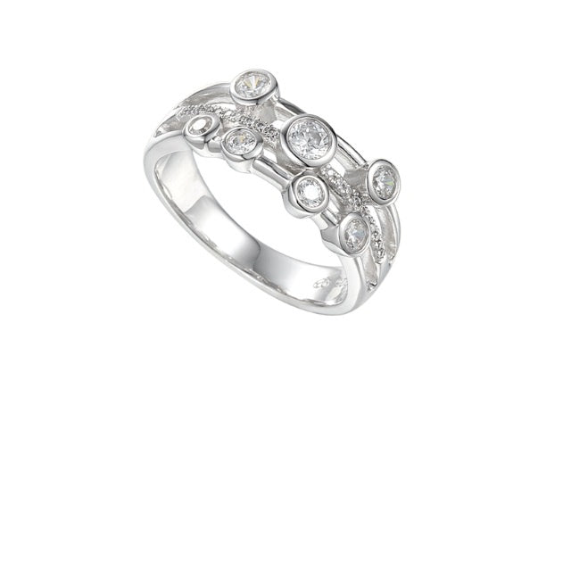 Sterling Silver CZ Triple Band Bubble Ring for Women - Elegant Stackable Jewelry for Parties, Weddings & Everyday Wear