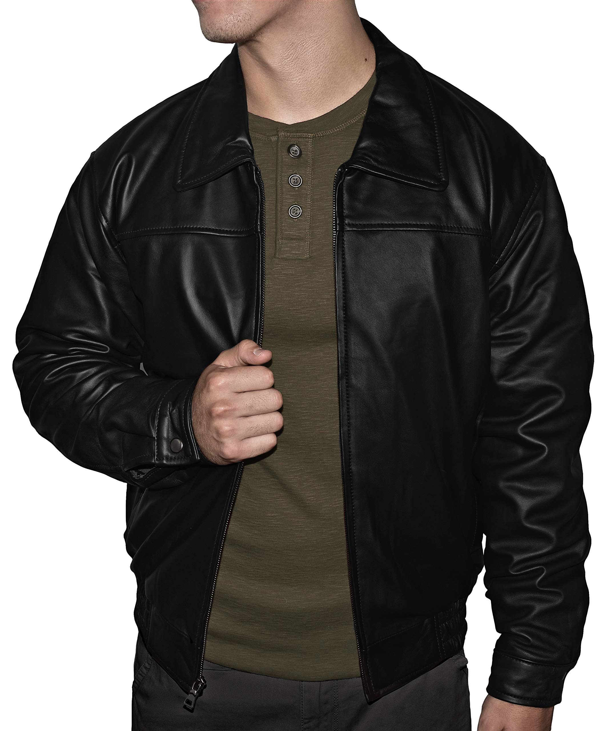 Men's Genuine Leather Bomber Jacket - Classic Motorcycle Jacket with Removable Zip Liner | Stylish Outerwear for Casual Wear, Biking & Outdoor Adventures