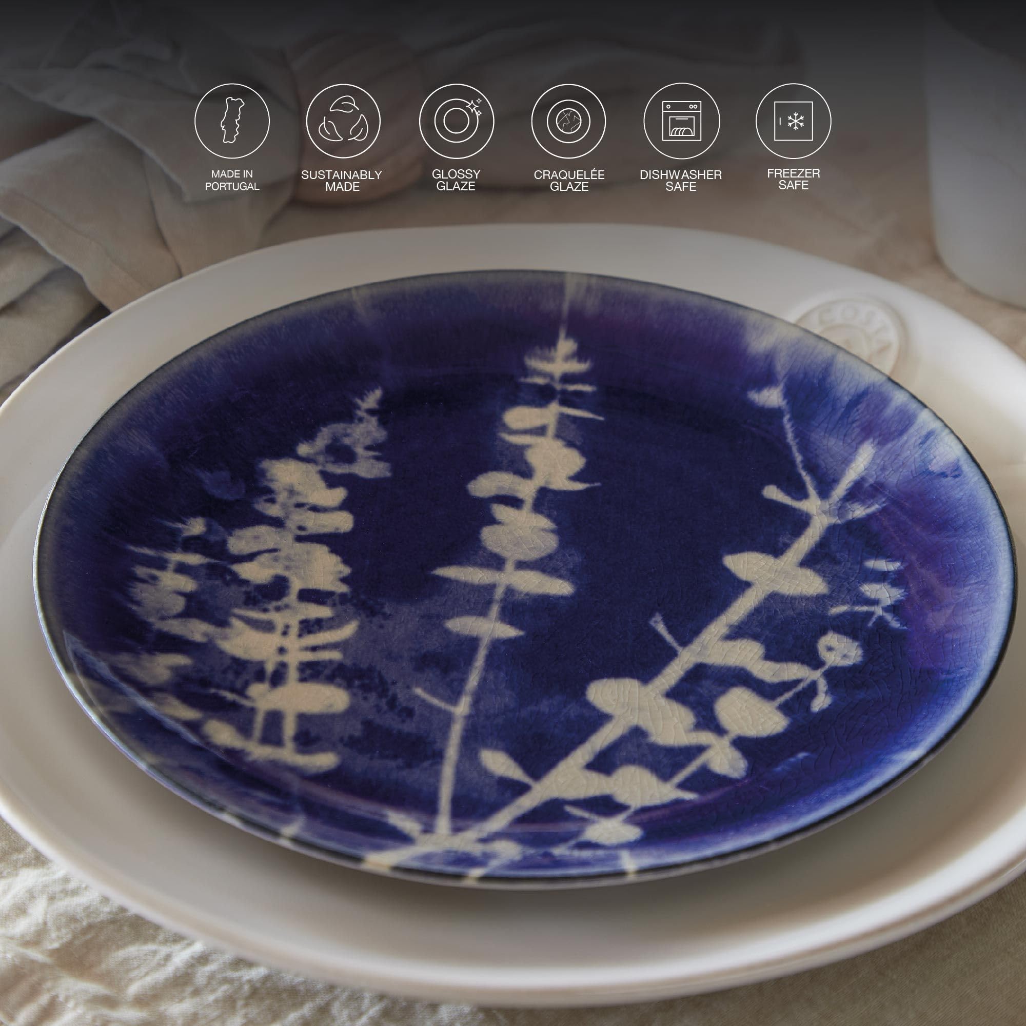 Costa Nova Set of 4 Ceramic Stoneware 8'' Salad Dessert Plates - Elements Collection, Algarve | Microwave & Dishwasher Safe Dinnerware | Food Safe Glazing | Restaurant Quality Tableware | Perfect for Home Dining, Parties & Restaurant Use