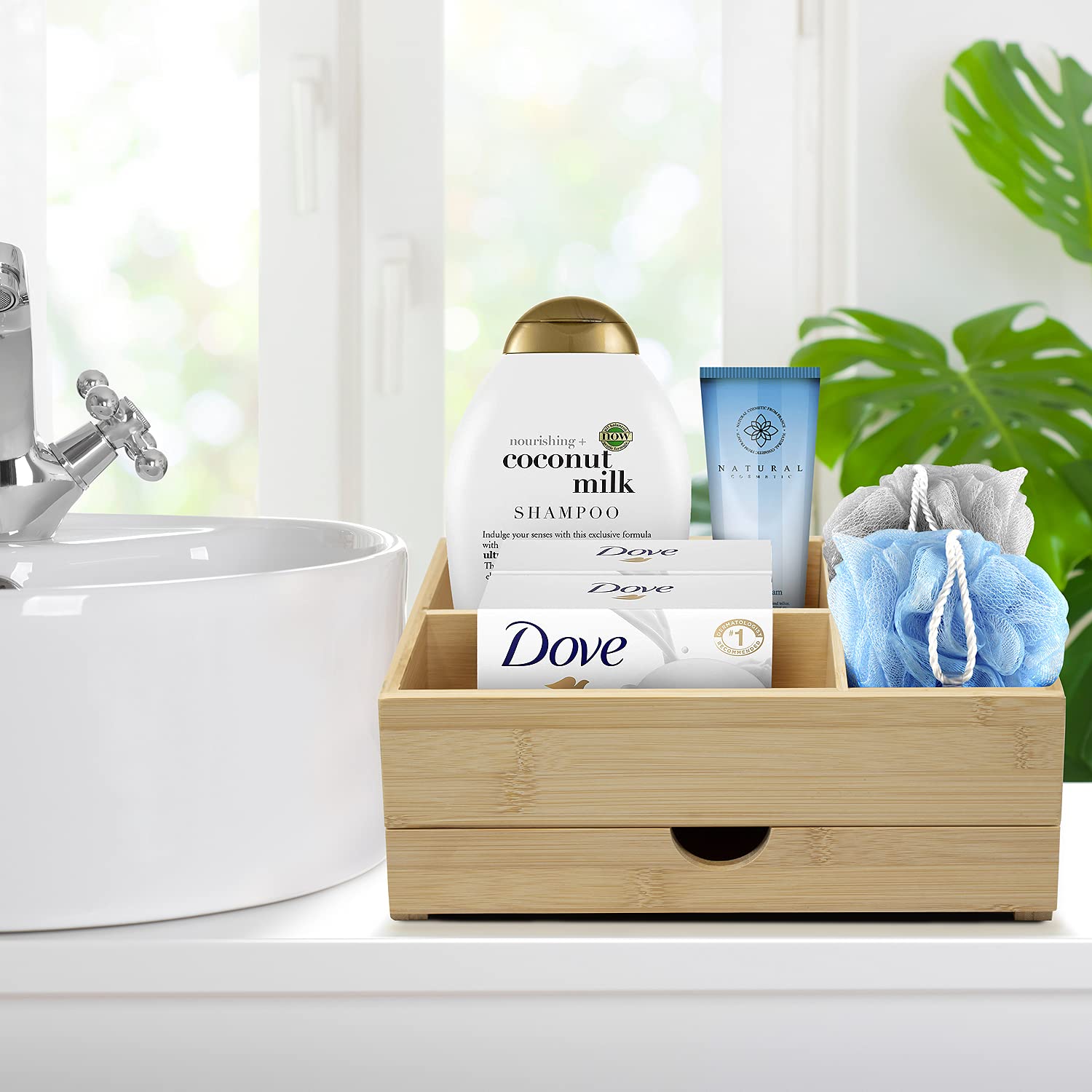 Sorbus Bamboo Wood Storage Drawer Organizer for Office Desk, Countertop, Vanity & Bathroom - Perfect for Office Supplies, Makeup, Cosmetics & Skincare Organization (Set of 3) - Ideal for Home, Office & Beauty Storage Solutions