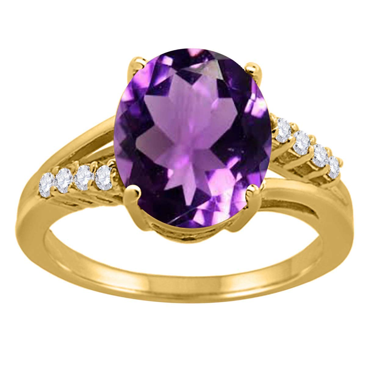 MauliJewels 3.3 Carat Oval Amethyst and Diamond Ring for Women - 10K Yellow Gold Prong Setting | Elegant Jewelry Gift for Anniversary, Engagement & Special Occasions