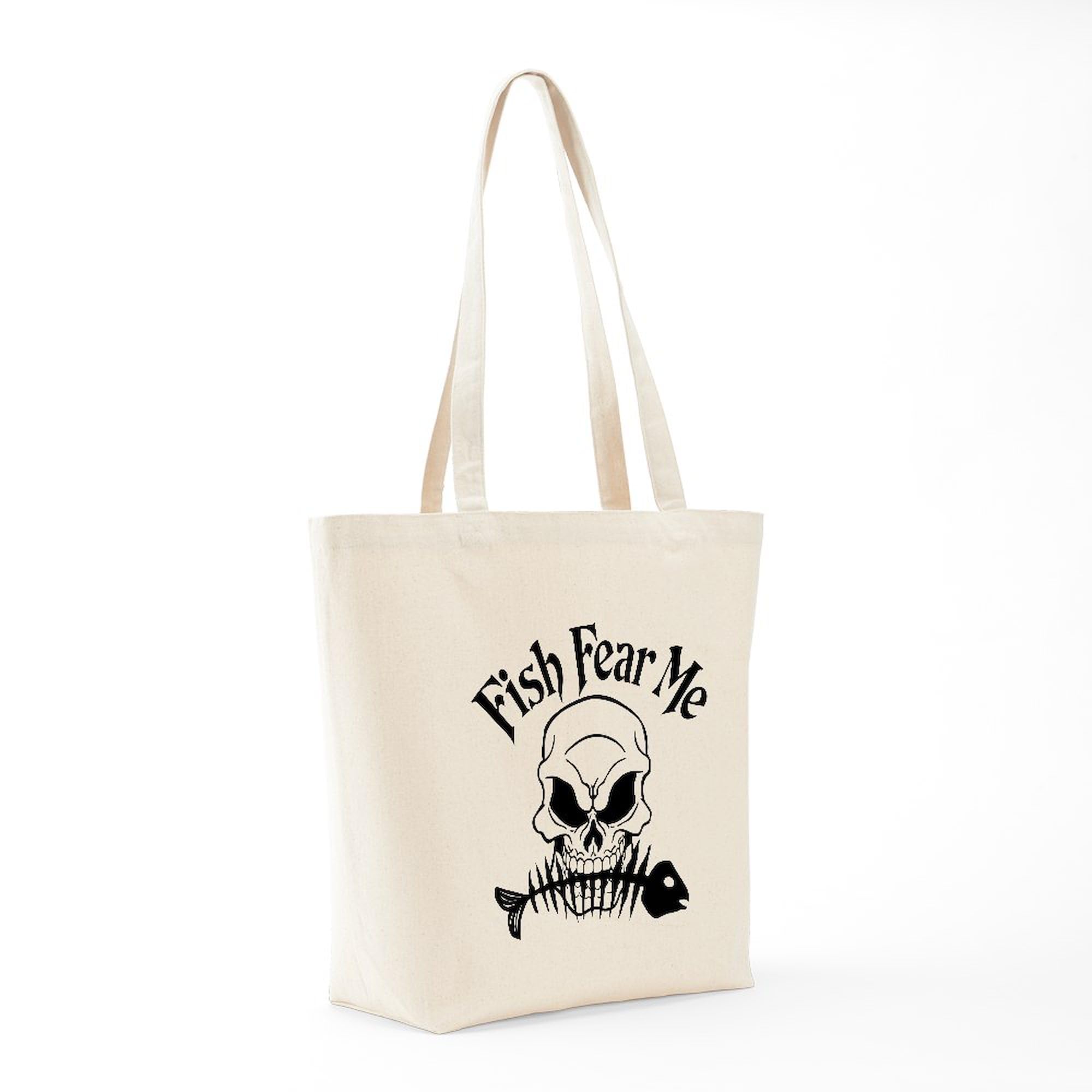 Fish Fear Me Skull Tote Bag - Natural Canvas Reusable Shopping Bag for Groceries, Beach & Everyday Use | Eco-Friendly & Durable