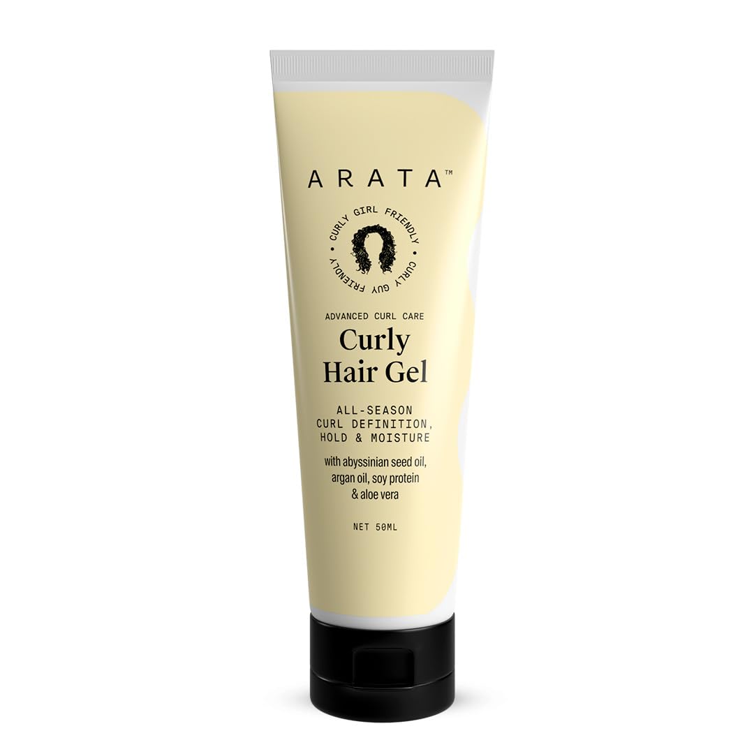 Arata Curl Gel for Frizzy, Wavy, Curly Hair - Natural Long-Lasting Hold & Definition | Frizz Control with Aloe Vera, Abyssinian Seed Oil, Argan Oil & Soy Protein | Sulfate, Paraben & Silicone Free | 50ml | Perfect for Daily Styling & Enhancing Natural Curls