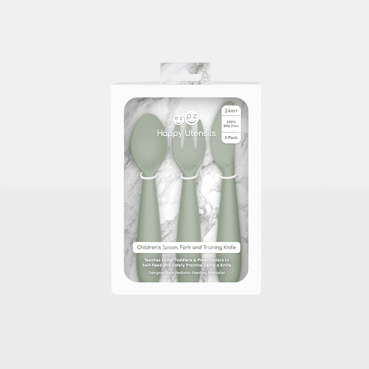 Happy Utensils - BPA-Free Toddler Spoon, Fork & Safe Knife Set for Kids Ages 1-5 | Ergonomic Grip for Easy Self-Feeding | Perfect for Baby-Led Weaning, Daycare & Travel