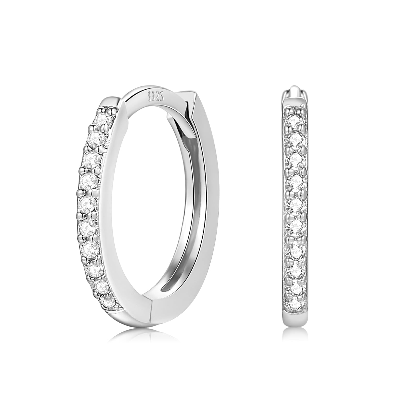 Hypoallergenic 14K White Gold Plated Cubic Zirconia Hoop Earrings for Women - S925 Sterling Silver Tiny Huggie Hoops | Perfect for Everyday Wear, Gifts & Special Occasions