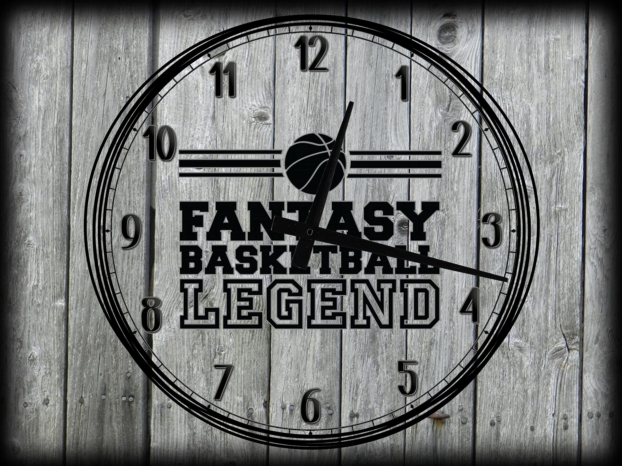12x16 Inch Large Wall Clock - Fantasy Basketball Legend Canvas Art with Brackets & Hoops Design - Gray Sports Themed Wall Decor for Game Room, Man Cave or Office