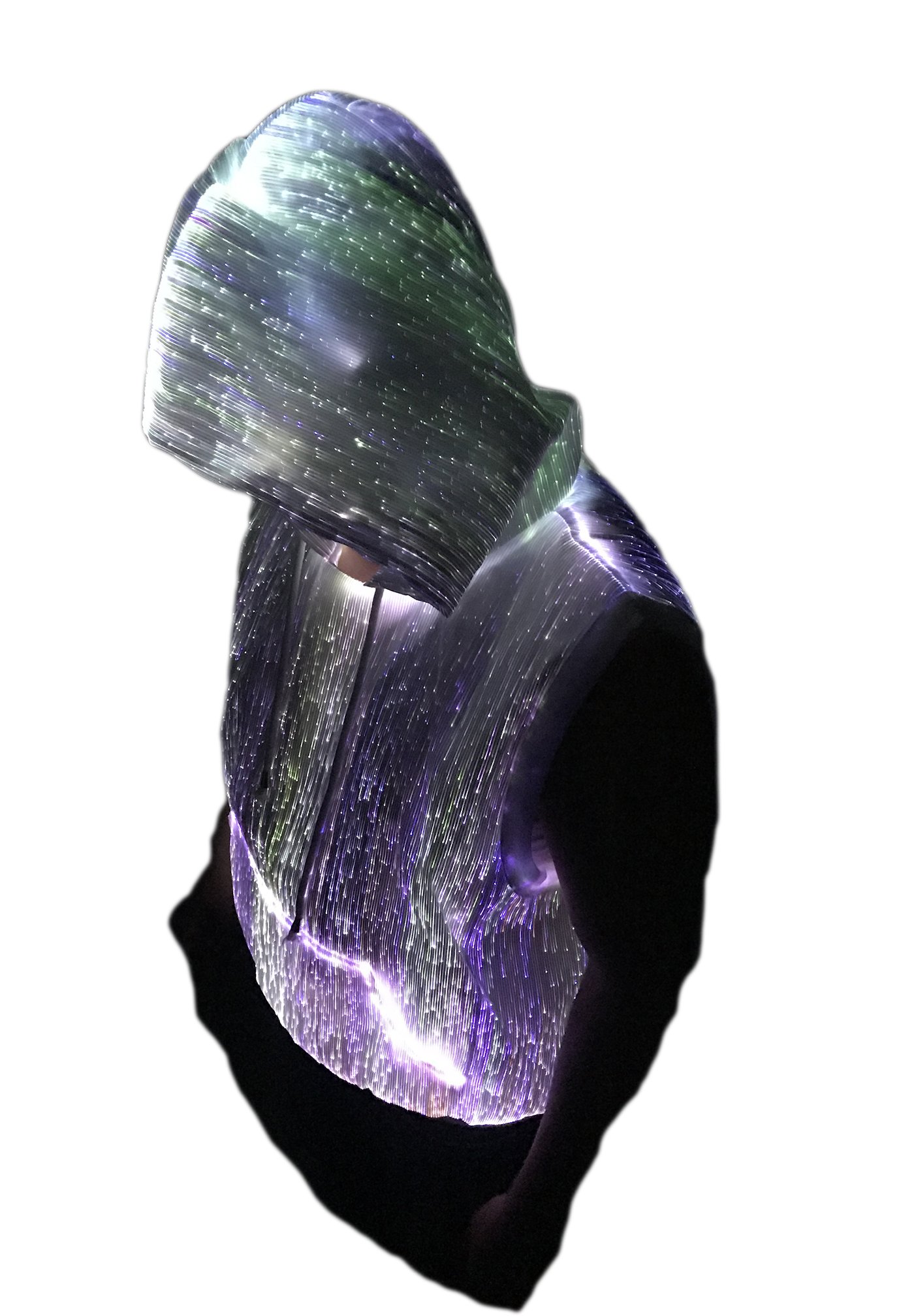 LED Fiber Optic Hoodie - Glow in the Dark Sleeveless Sweatshirt with Mobile App Control (White, Size L) | Perfect for Raves, Concerts, Halloween & Night Parties
