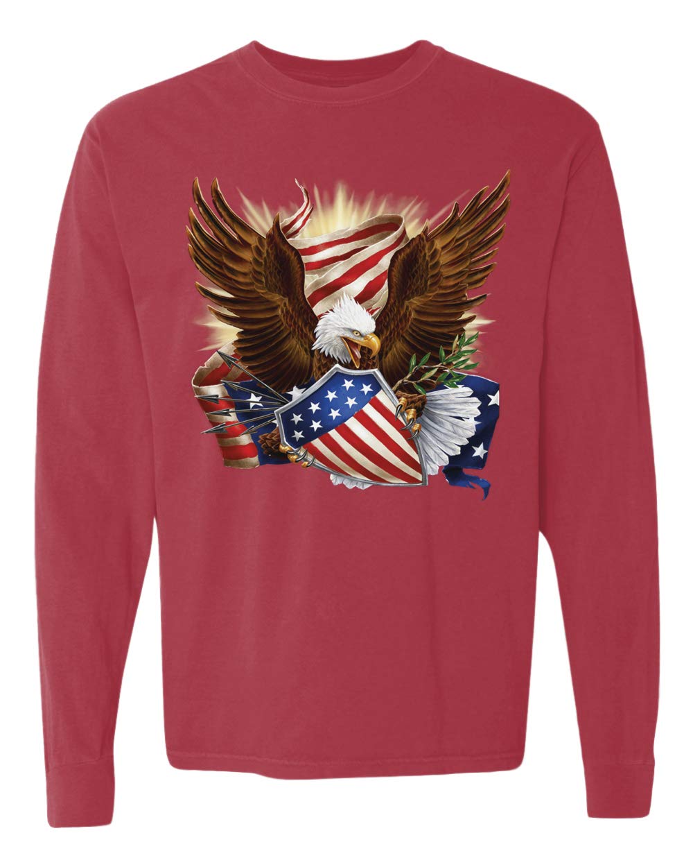 Eagle American Flag USA Patriotic Long Sleeve T-Shirt - Vintage Washed Look, Comfortable Cotton Shirt for Men & Women - Perfect for 4th of July, Memorial Day, and Patriotic Events