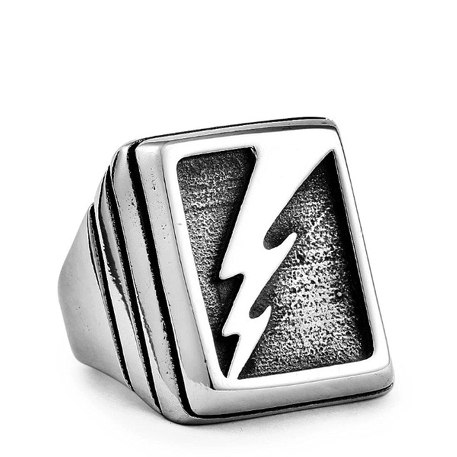 LI&muzi Vintage Goro Takahashi Style Lightning Ring - Sterling Silver Alloy Statement Ring for Men - Perfect for Biker, Rocker & Streetwear Fashion Accessories