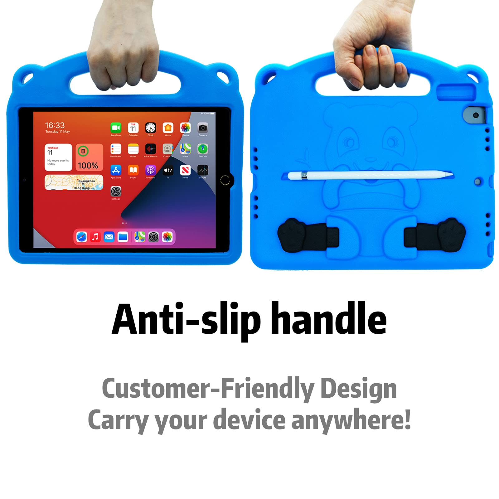 Shockproof Kids iPad Case for iPad 9th/8th/7th Gen (2021/2020/2019) 10.2 inch, iPad Air 3 & iPad Pro 10.5 inch - Lightweight Protective Cover with Adjustable Shoulder Strap (Blue) | Perfect for School, Travel & Outdoor Activities