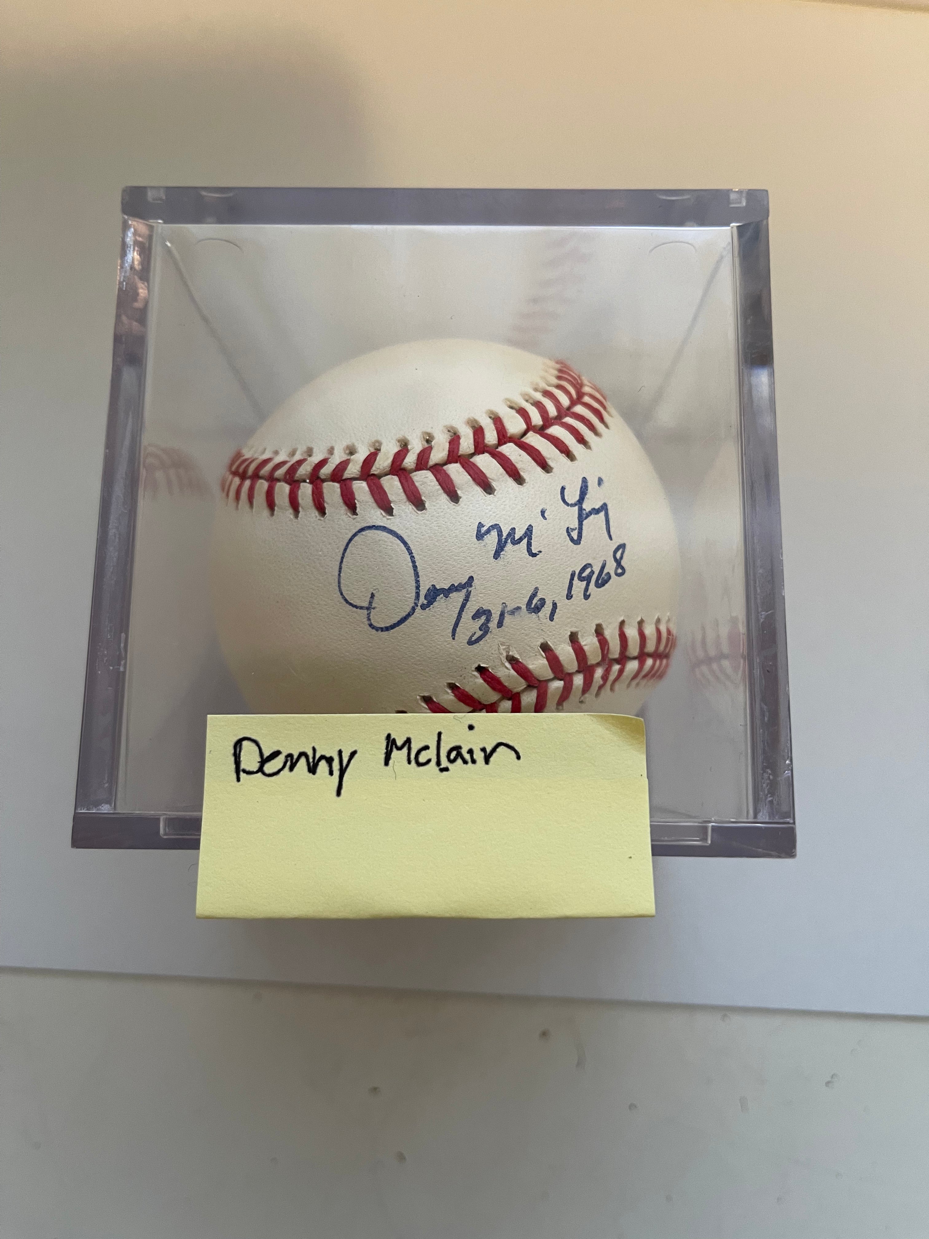 Authentic Denny McLain Autographed Baseball with COA - Perfect for Collectors, Sports Memorabilia Fans & Gift Giving