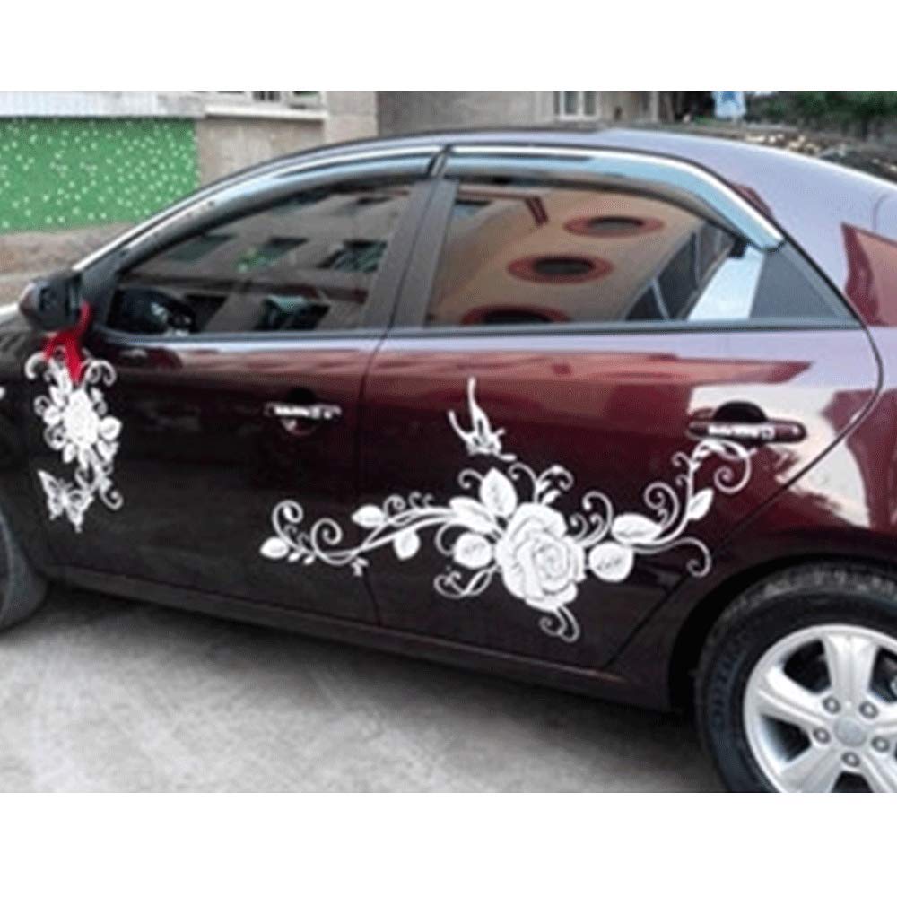 GiftCity White Vinyl Car Decal Stickers - 1 Set Butterfly & Flower Design for Car Body - Universal Automotive Decoration - Perfect for Personalizing Vehicles, Windows, Laptops & Gift Giving