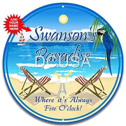 Beach Bar Paradise Beach Chairs - 18 Inch Medium Metal Wall Sign for Home, Bar & Outdoor Decor | Perfect for Beach House, Tiki Bar & Coastal Themed Rooms