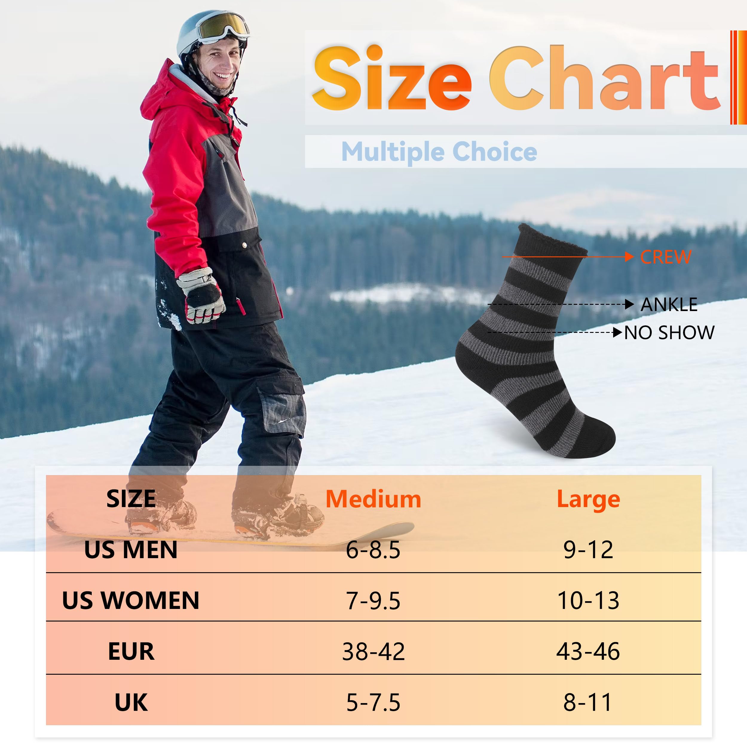 Sunew Thermal Socks 4 Pack - Winter Heated Socks for Men & Women - Warm Wool Ski Socks for Outdoor Activities, Hiking & Snow Sports - Perfect for Cold Weather & Winter Adventures