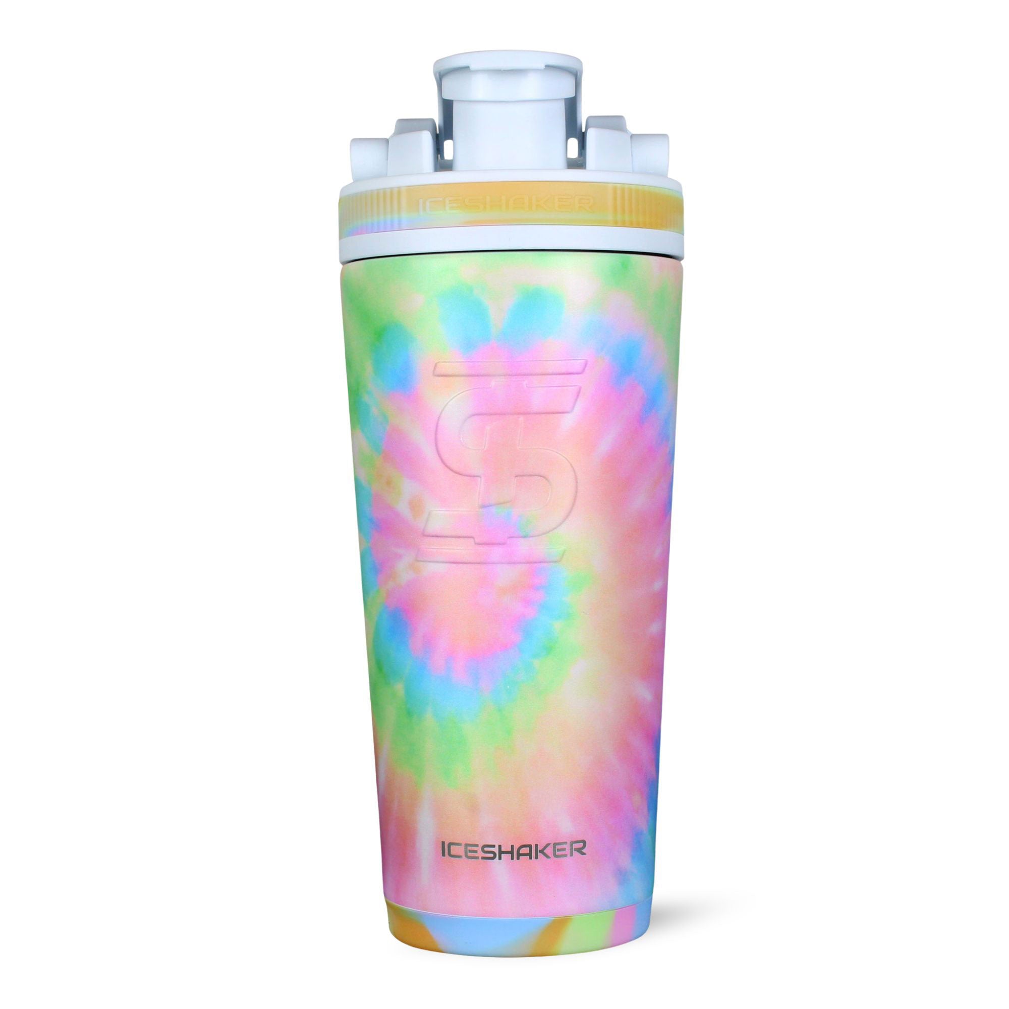 4D Series 26oz Ice Shaker Bottle - Cotton Candy Tie Dye Design | Leak Proof Protein Shaker Cup for Gym, Workouts & Sports | BPA Free Water Bottle for Protein Powder, Smoothies & Meal Replacement