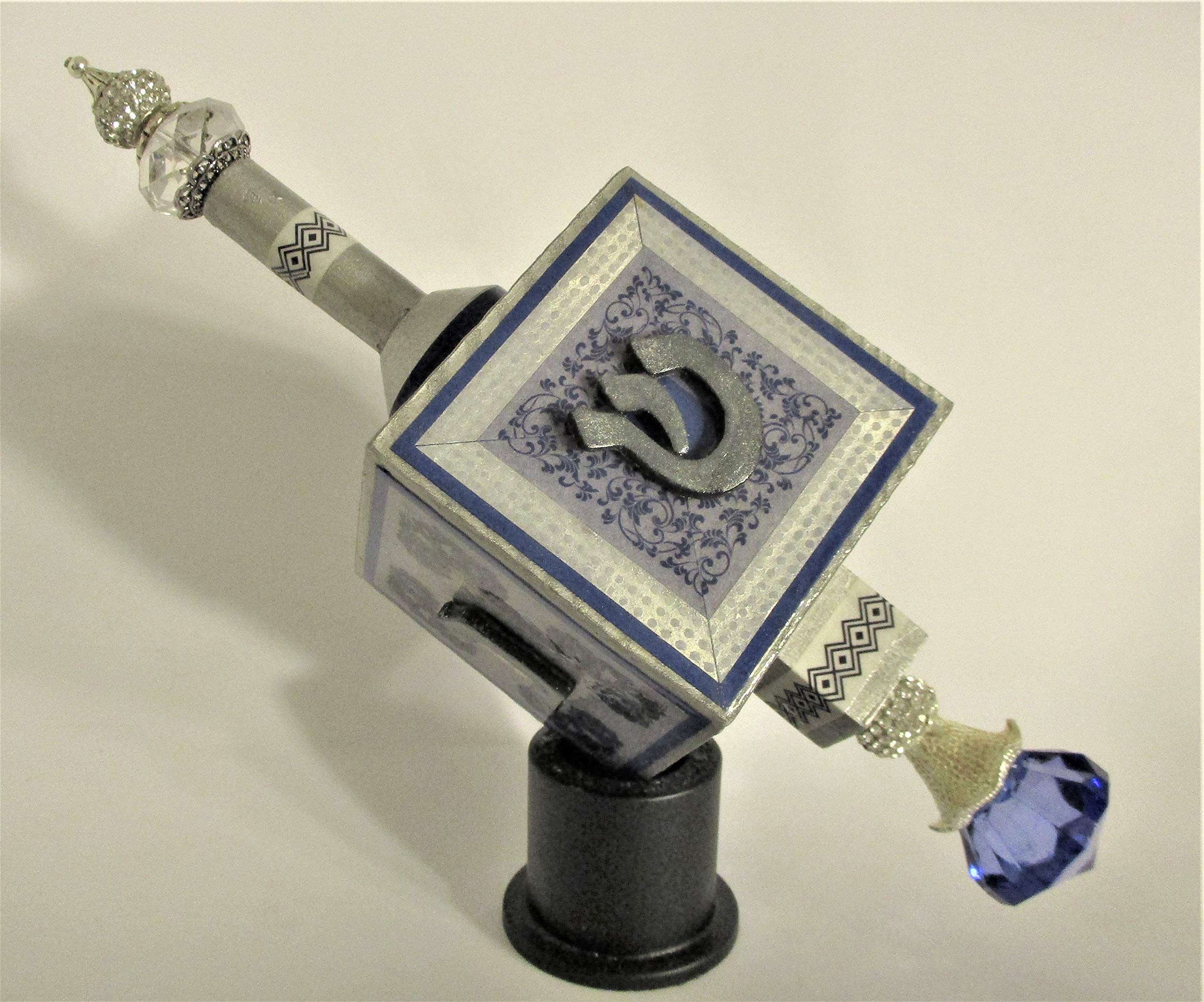 Blue and Silver Varsity Dreidel - Traditional Hanukkah Spinning Top Toy for Holiday Games & Jewish Celebrations