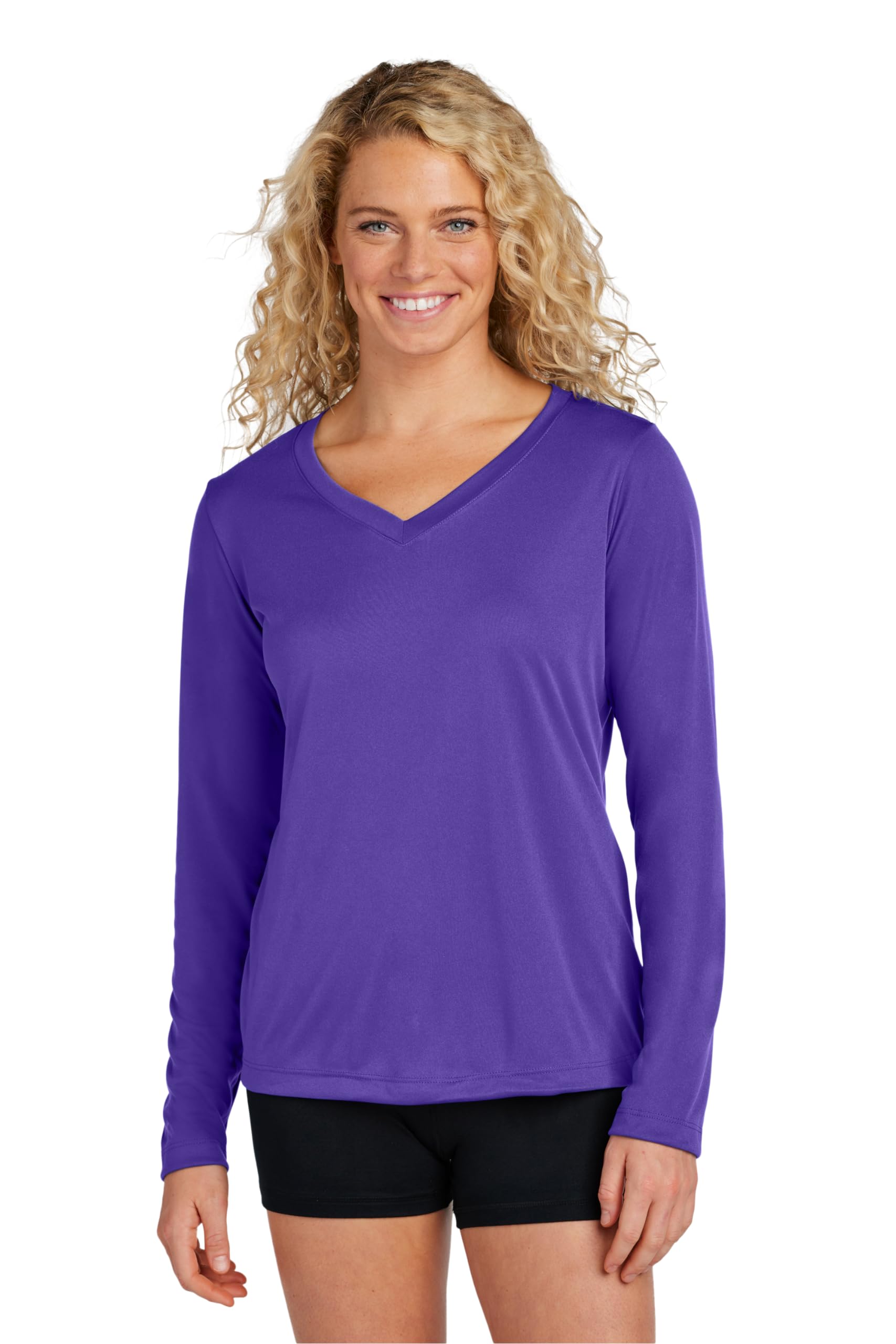 Women's V-Neck Workout Tops - Long Sleeve Gym Shirts for Yoga & Running (Plus Sizes)
