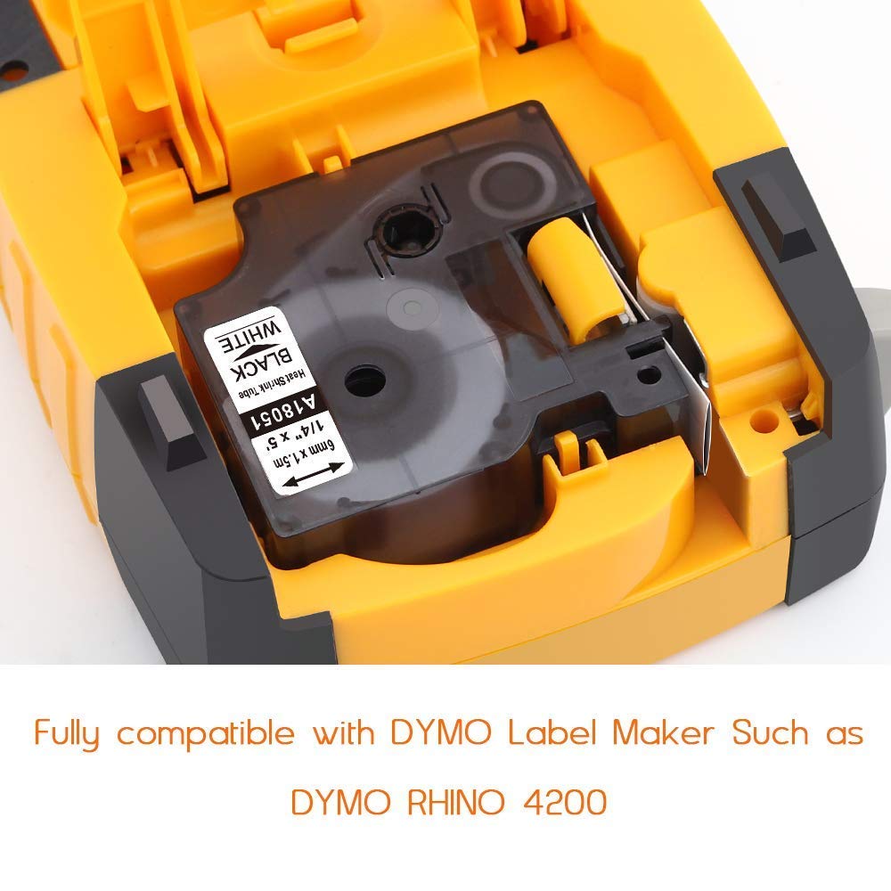 5 Pack 1/4'' Heat Shrink Tape & 5 Pack 1/2'' Flexible Nylon Tape - Compatible with Dymo Rhino Label Makers - Perfect for Cable Labeling, Wire Identification & Industrial Organization