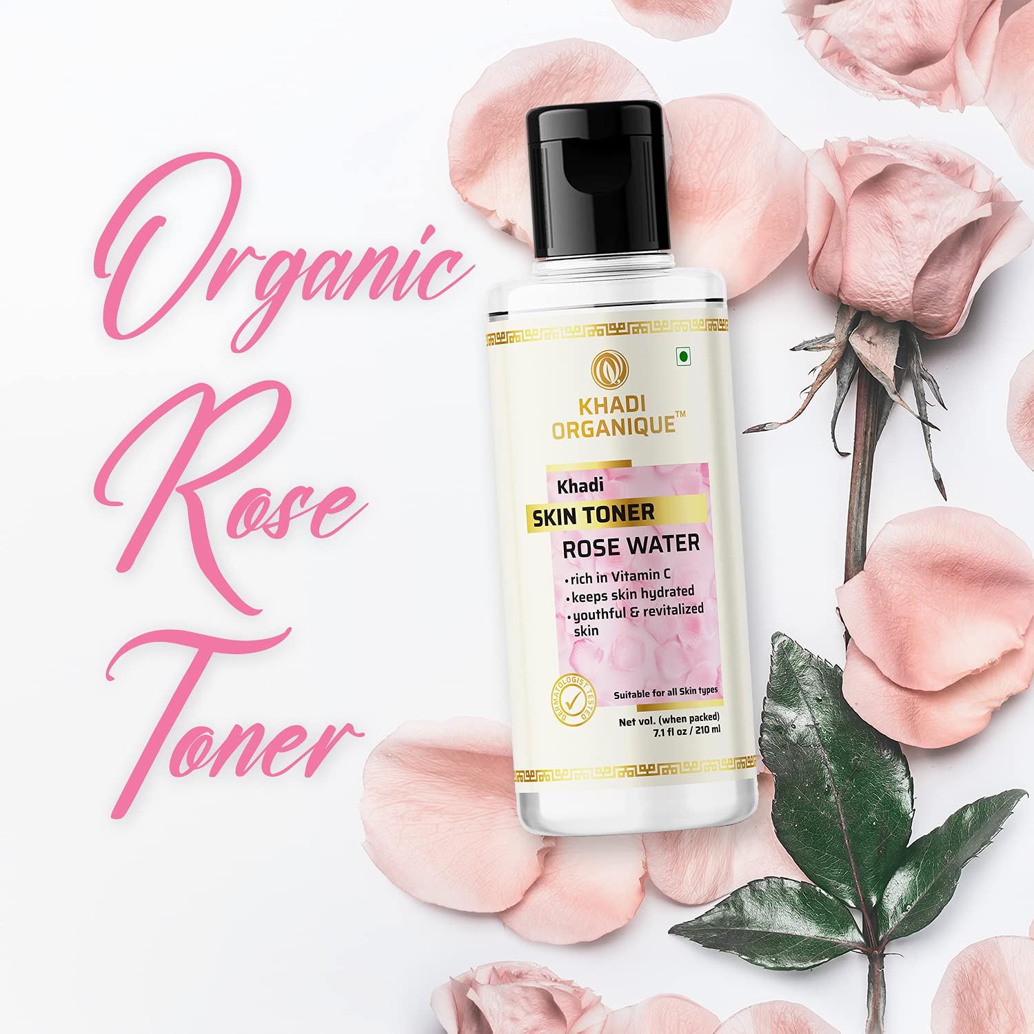 Khadi Organique Rose & Cucumber Water Skin Toner - 420ml (Pack of 2) | Natural Glow Booster, Soothing Face Mist for Tan Removal & Hydration | Perfect for Daily Skincare, Post-Workout Refresh & Summer Skin Care Routine