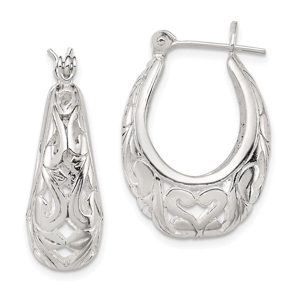 Diamond2Deal 925 Sterling Silver Oval Filigree Hoop Earrings for Women - Elegant Vintage Jewelry Gift (0.94