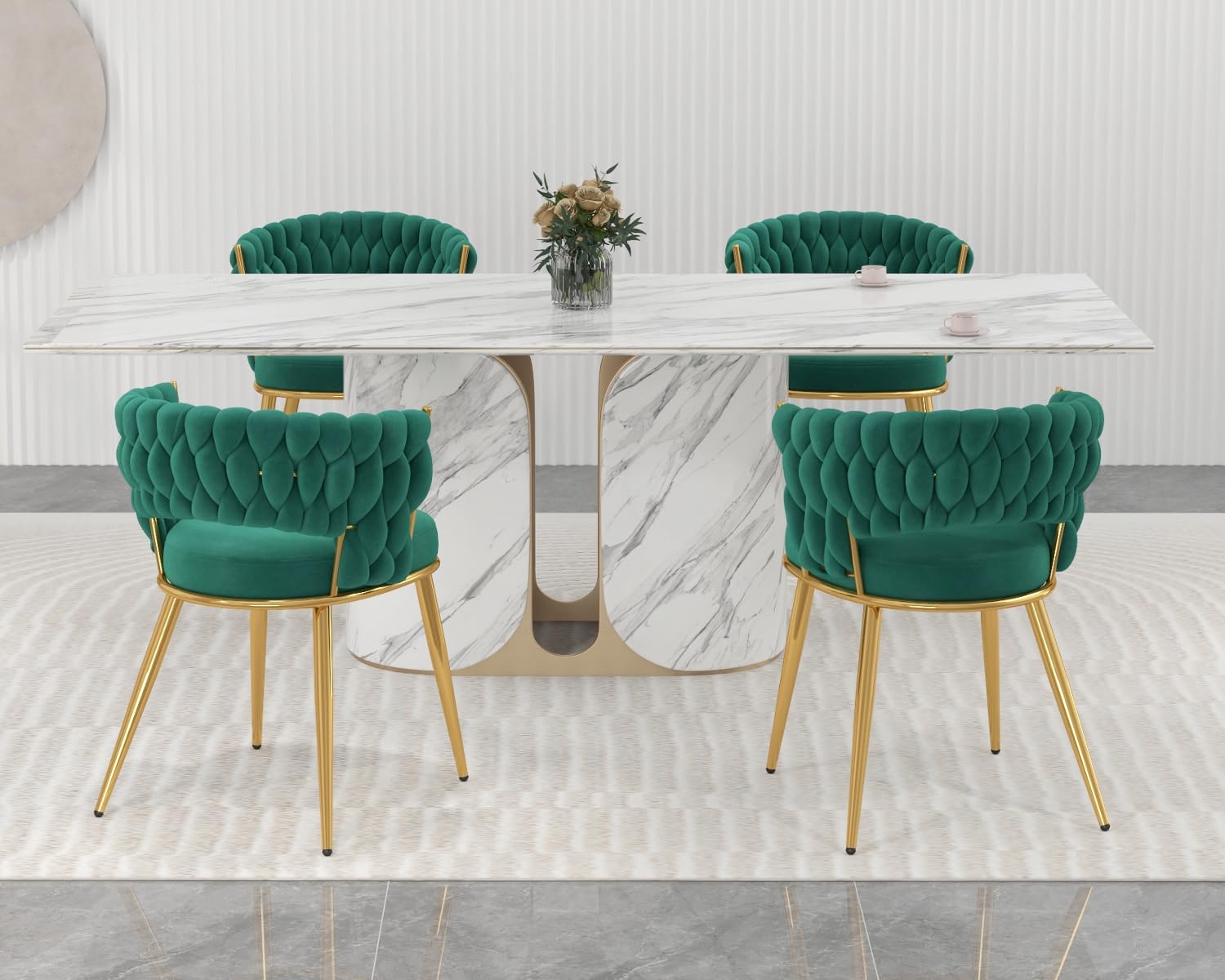 **KCC Velvet Dining Chairs Set of 2 - Modern Gold Upholstered Chairs with Metal Legs for Dining Room, Kitchen, Living Room & Vanity - Soft Woven Fabric, Elegant Green - Perfect for Home Decor, Entertaining & Small Spaces**