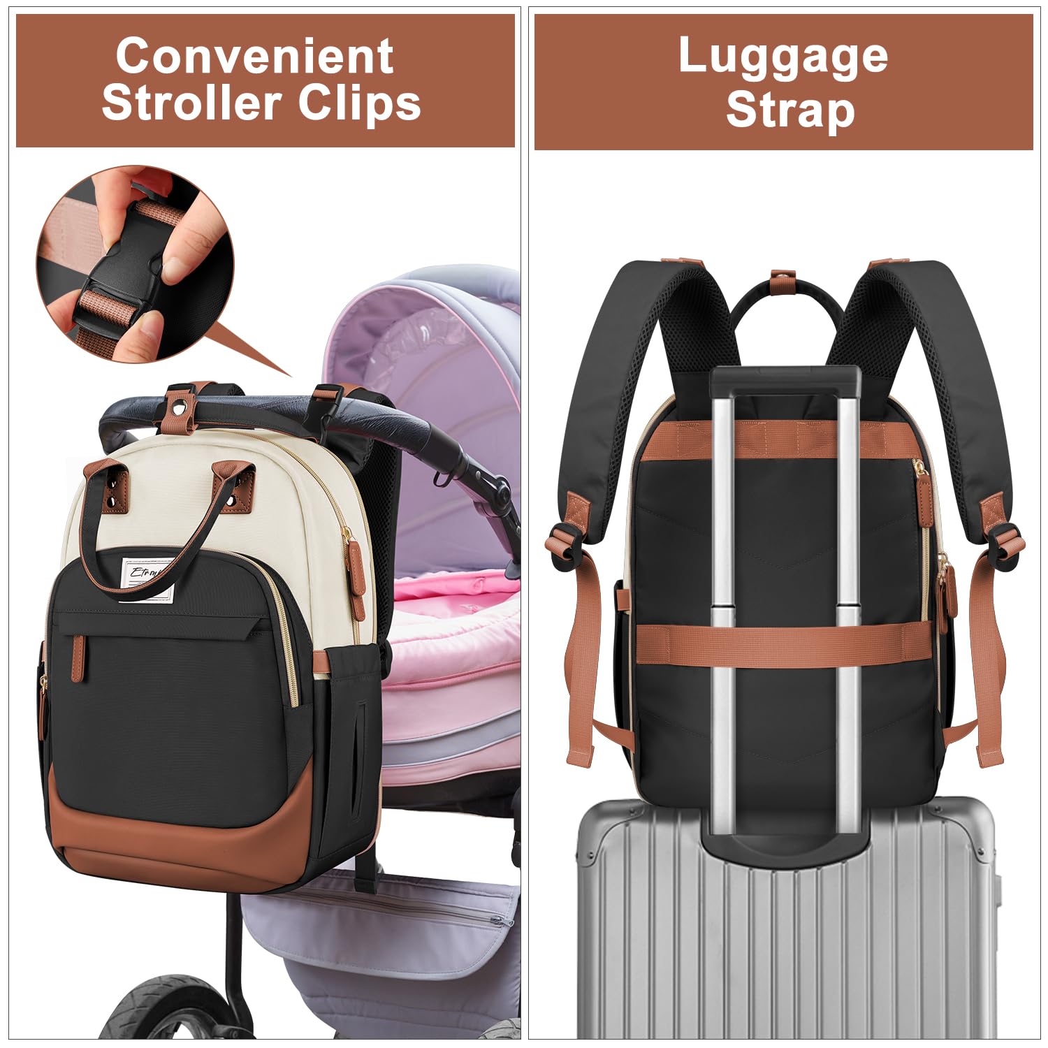 ETRONIK Baby Diaper Backpack - Large Multifunctional Travel Diaper Bag for Boys & Girls with Insulated Bottle Pockets & Changing Pad - Perfect for Daycare, Travel & Outings