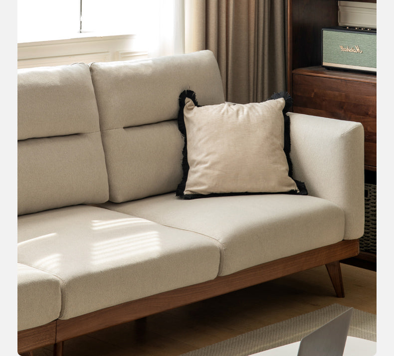 Premium Black Walnut Solid Wood Sofa with High-Tech Fabric Upholstery - Modern Living Room Furniture for Home & Office Comfort