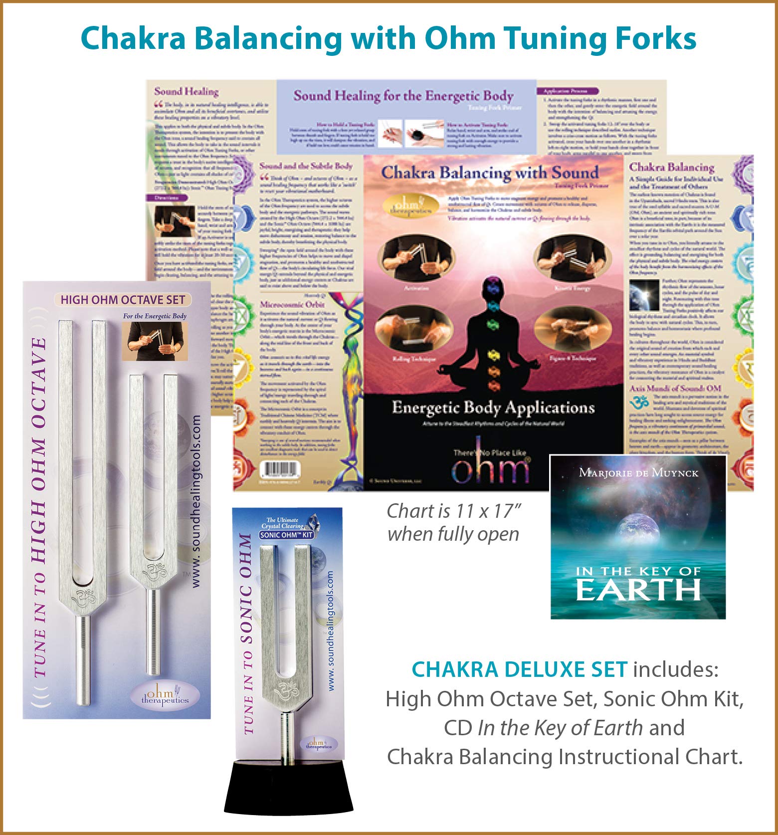Chakra Balancing Ohm Tuning Fork Set (272.2Hz + 544.4Hz + 1088.8Hz) for Energy Healing, Sound Therapy & Meditation - Perfect for Reiki Practitioners, Yoga Sessions & Holistic Wellness