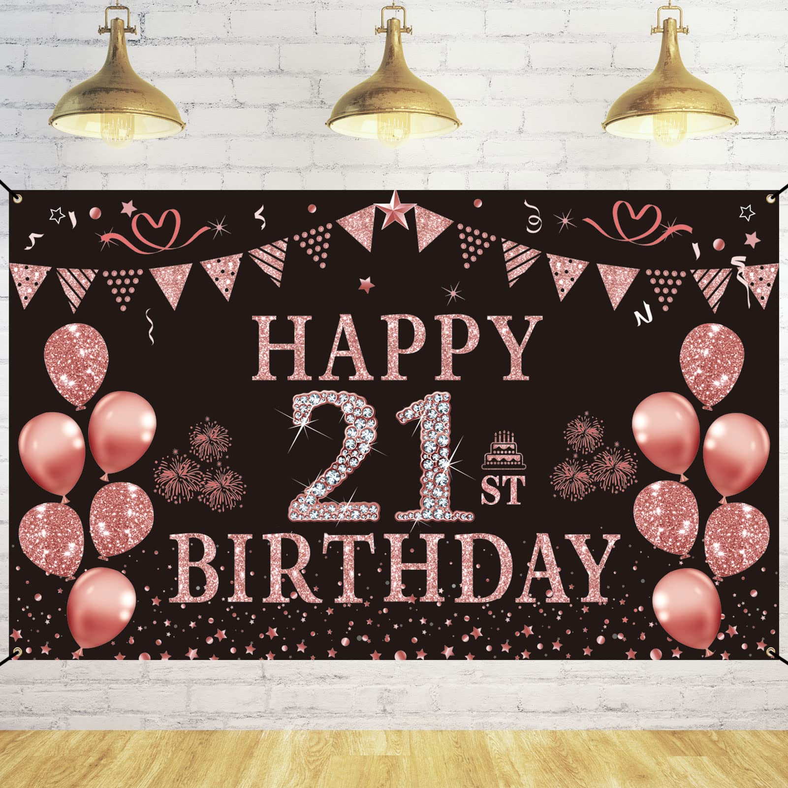 Rose Gold 21st Birthday Backdrop Banner for Women - 5.9x3.6ft Photography Background, Party Decorations & Supplies - Perfect for 21st Birthday Celebrations, Photoshoots, and Instagram-Worthy Party Scenes