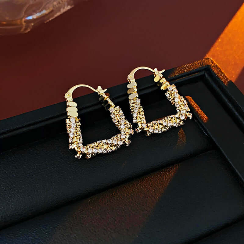 U Shaped Trillion Gold Beads Lever Back Hoop Earrings for Women | Elegant Party & Wedding Jewelry Gift | R1249