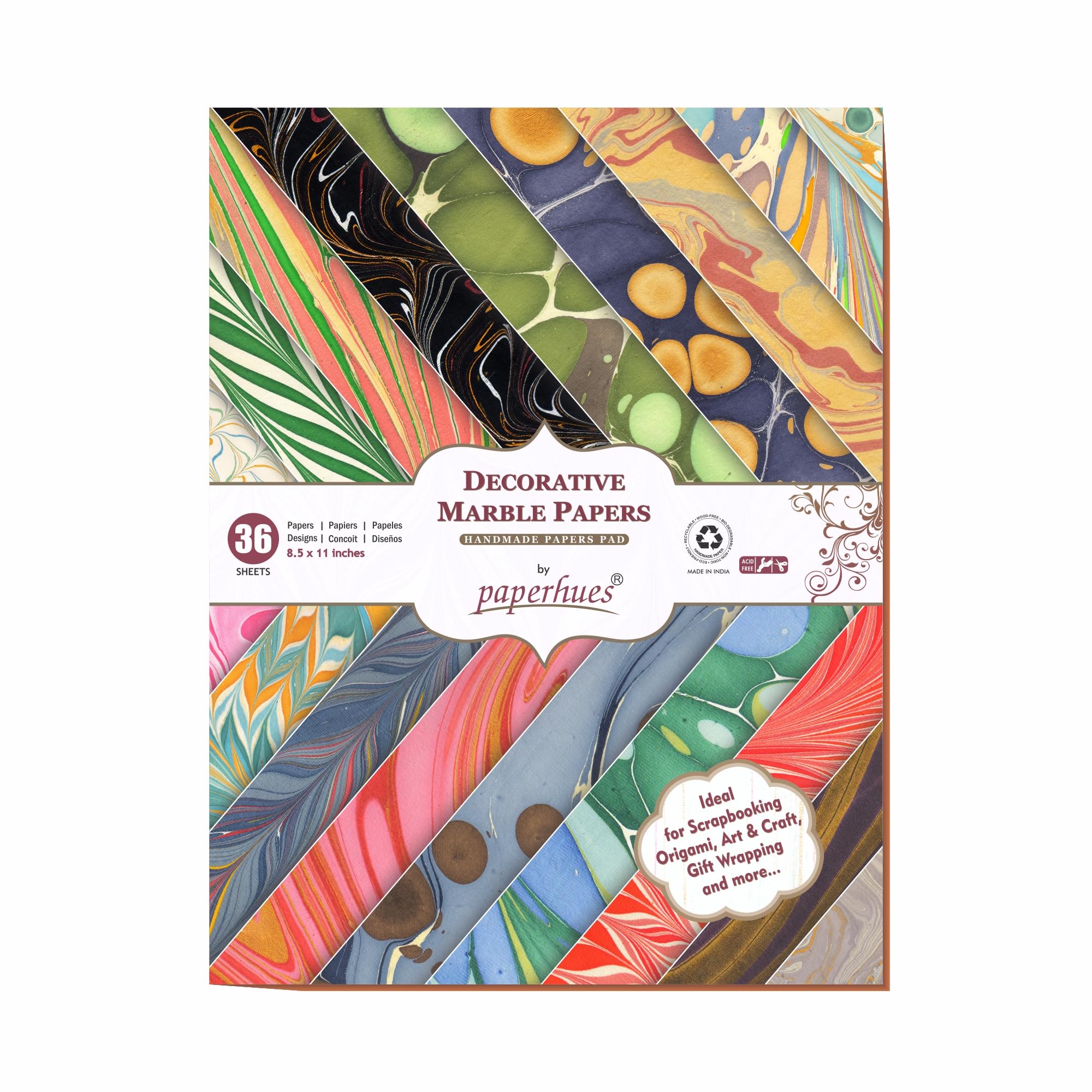 Premium Marbled Handmade Scrapbook Paper Pad 8.5x11 Inch - 36 Sheets Acid-Free Craft Paper for DIY Albums, Journals & Card Making - Perfect for Scrapbooking, Gift Wrapping & Home Decor