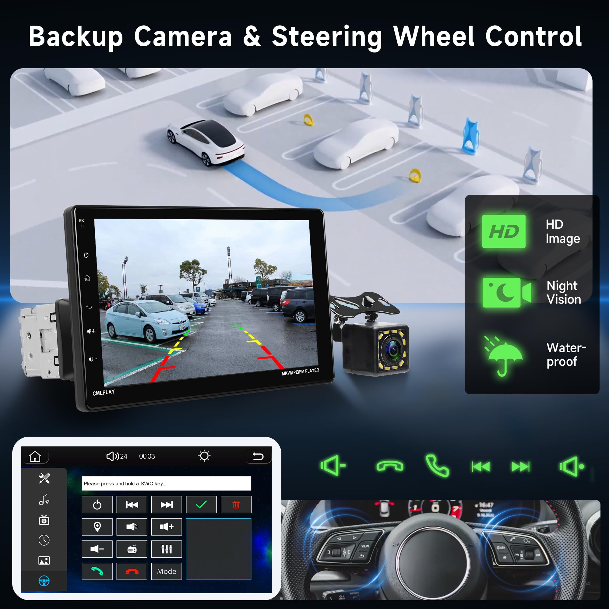 Rimoody 9 Inch Single Din Wireless CarPlay & Android Auto Car Stereo - Bluetooth, FM Radio, Mirror Link, Touch Screen, TF/USB/AUX Input, Backup Camera - Perfect for Commuting & Road Trips