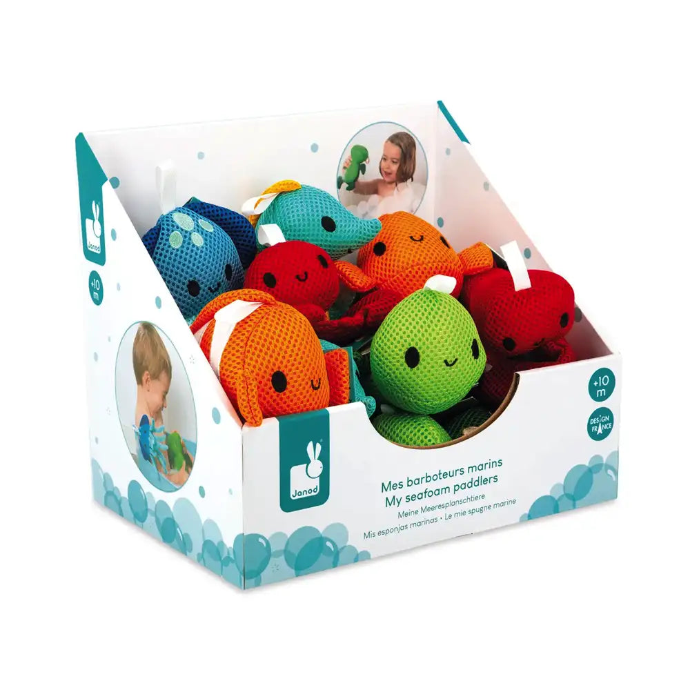 Janod My Seafoam Paddlers - Wooden Bath Toy Set for Toddlers, Water Play & Sensory Development - Perfect for Bathtime, Pool & Beach Fun