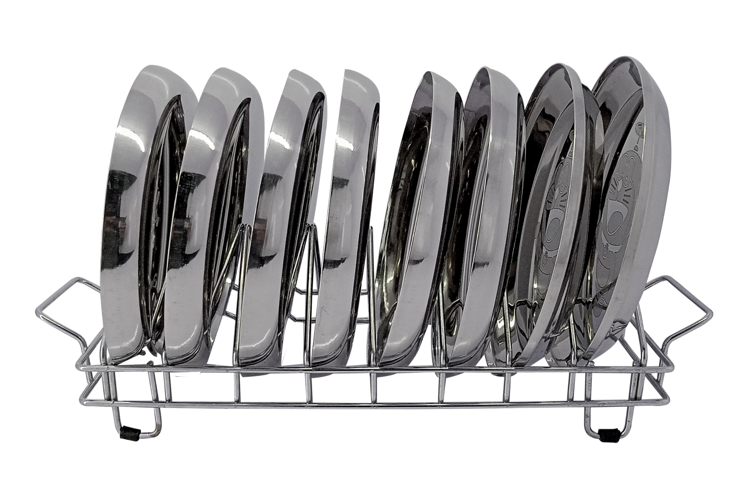 Premium Stainless Steel Plate Rack - 8 Plate Storage Dish Drainer & Utensil Holder for Kitchen | Durable Thali Stand, Dish Stand & Lid Organizer | Perfect for Countertop, Cabinet or Dining Table Storage