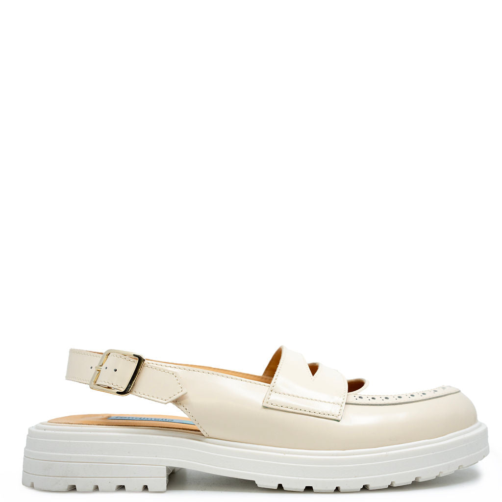 Rondinella Cream Florentic Loafer Mule Shoes - Women's Comfortable Slip-On Casual Flats for Work, Office & Everyday Wear