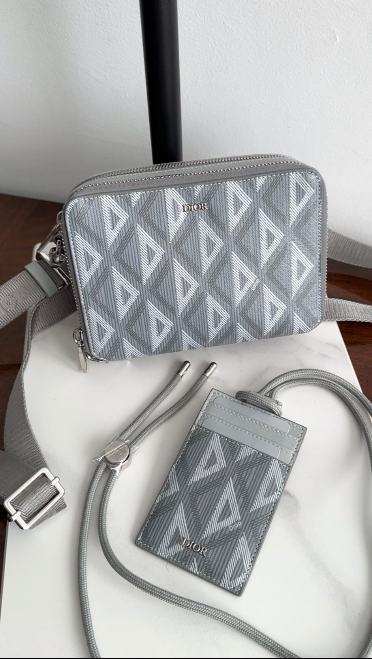 Christian Dior Grey Diamond Zip Crossbody Pouch Bag - Luxury Designer Shoulder Bag for Women | Perfect for Parties, Date Nights & Travel Accessories