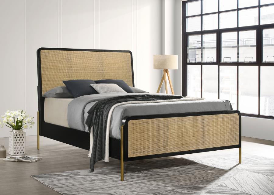 Arianna Black Sand King Size Bed Frame - Modern Platform Bed with Upholstered Headboard - Perfect for Master Bedroom & Guest Room Decor