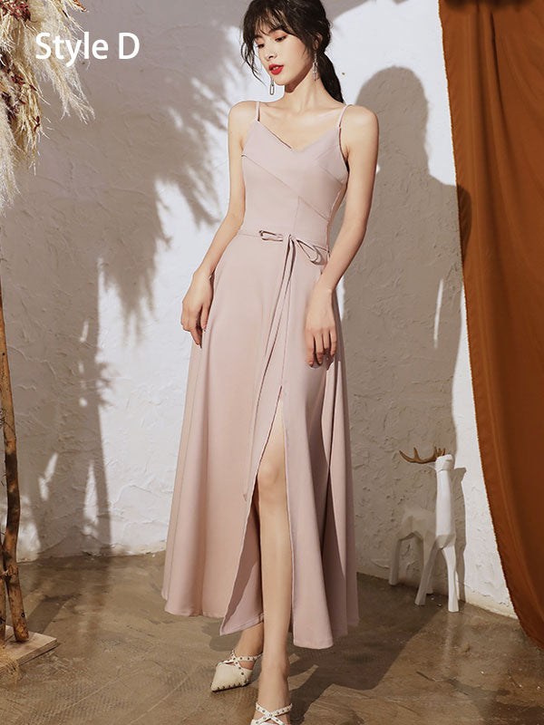 Elegant Pink Ankle-Length Bridesmaid Dress with Belt for Wedding, Prom & Formal Events – Perfect for Bridal Parties, Evening Galas & Special Occasions