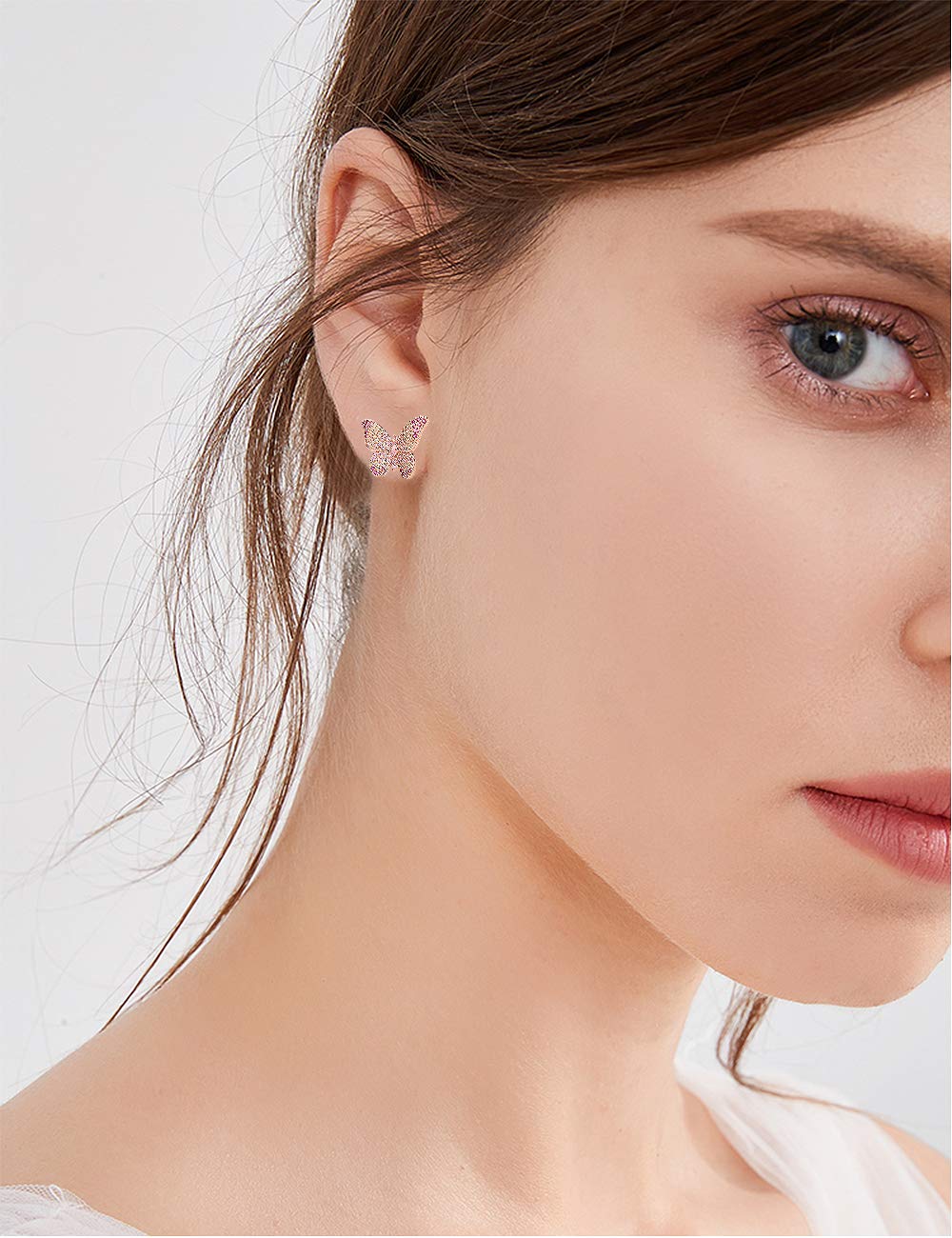 ANN BABIC CZ Butterfly Stud Earrings for Women - 18K Gold Plated Cubic Zirconia Butterfly Earrings - Elegant Gift for Birthday, Anniversary & Valentine's Day