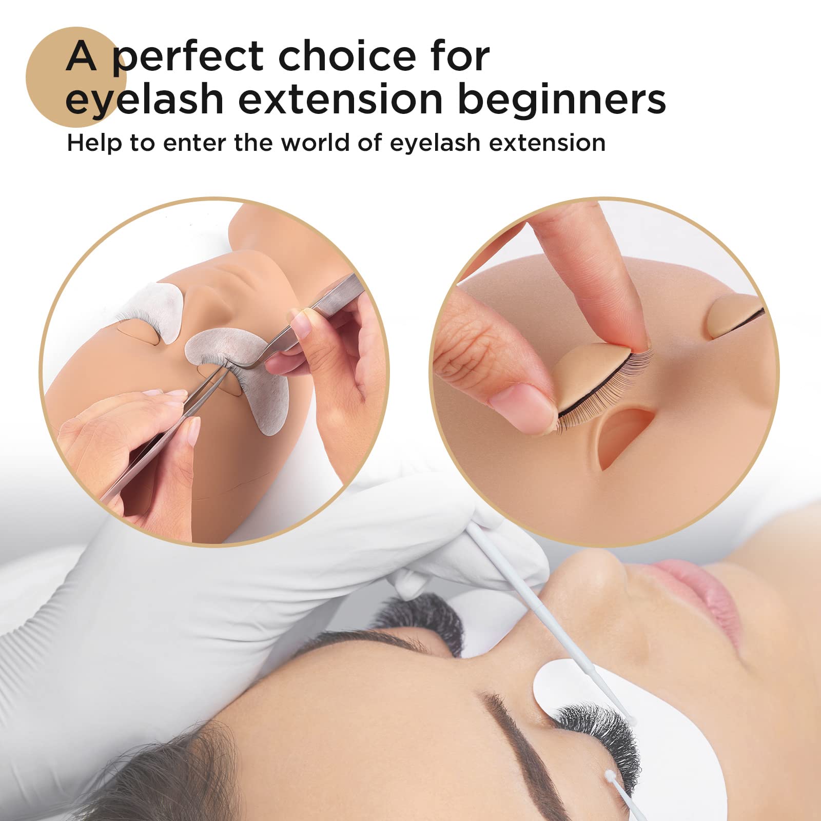 LASHVIEW Eyelash Extension Practice Mannequin Head with 4 Replaceable Eyelids - Soft Touch Rubber Makeup Training Head for Professional Lash Artists & Beginners - Perfect for Salon Practice, Home Training & Beauty School Use (White)