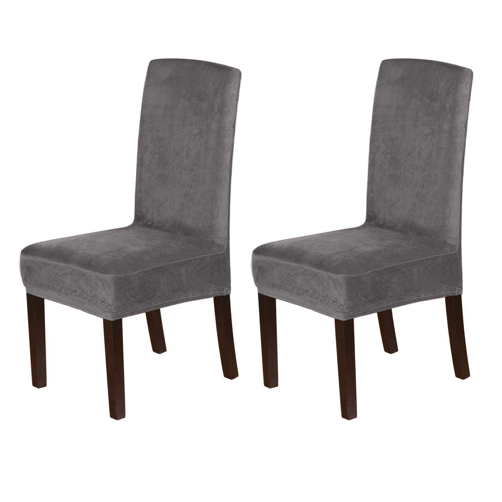 Stretch Velvet Dining Chair Covers Set of 2 - Washable Grey Velvet Slipcovers for Dining Room Decor