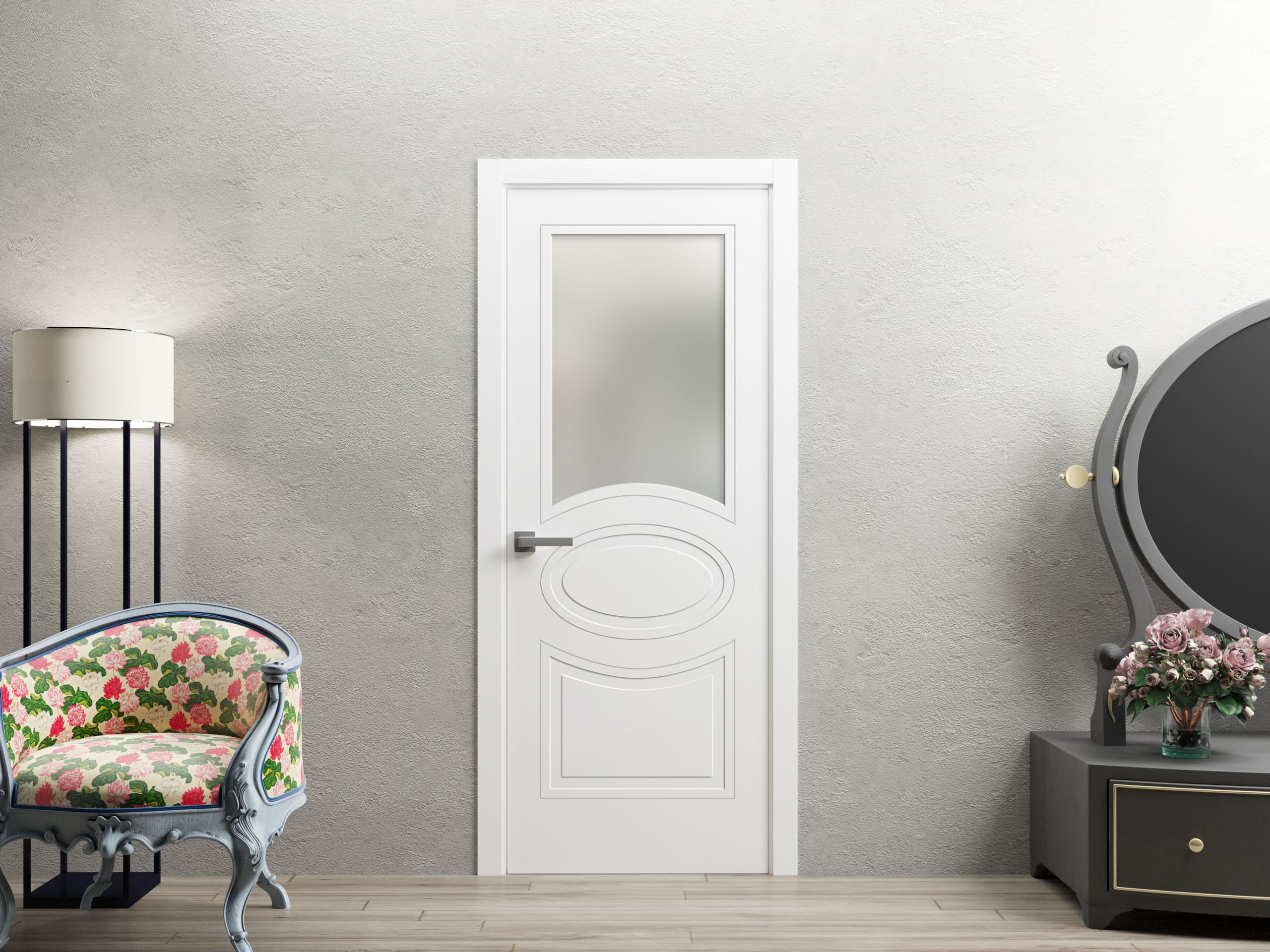 VDOMDOORS 32x80 Inch Slab Door Panel with Opaque Glass - Matte White Mela 7012 Modern Interior Door for Bedroom, Closet & Barn Style Spaces | Smooth Sliding Pocket Door System for Contemporary Homes