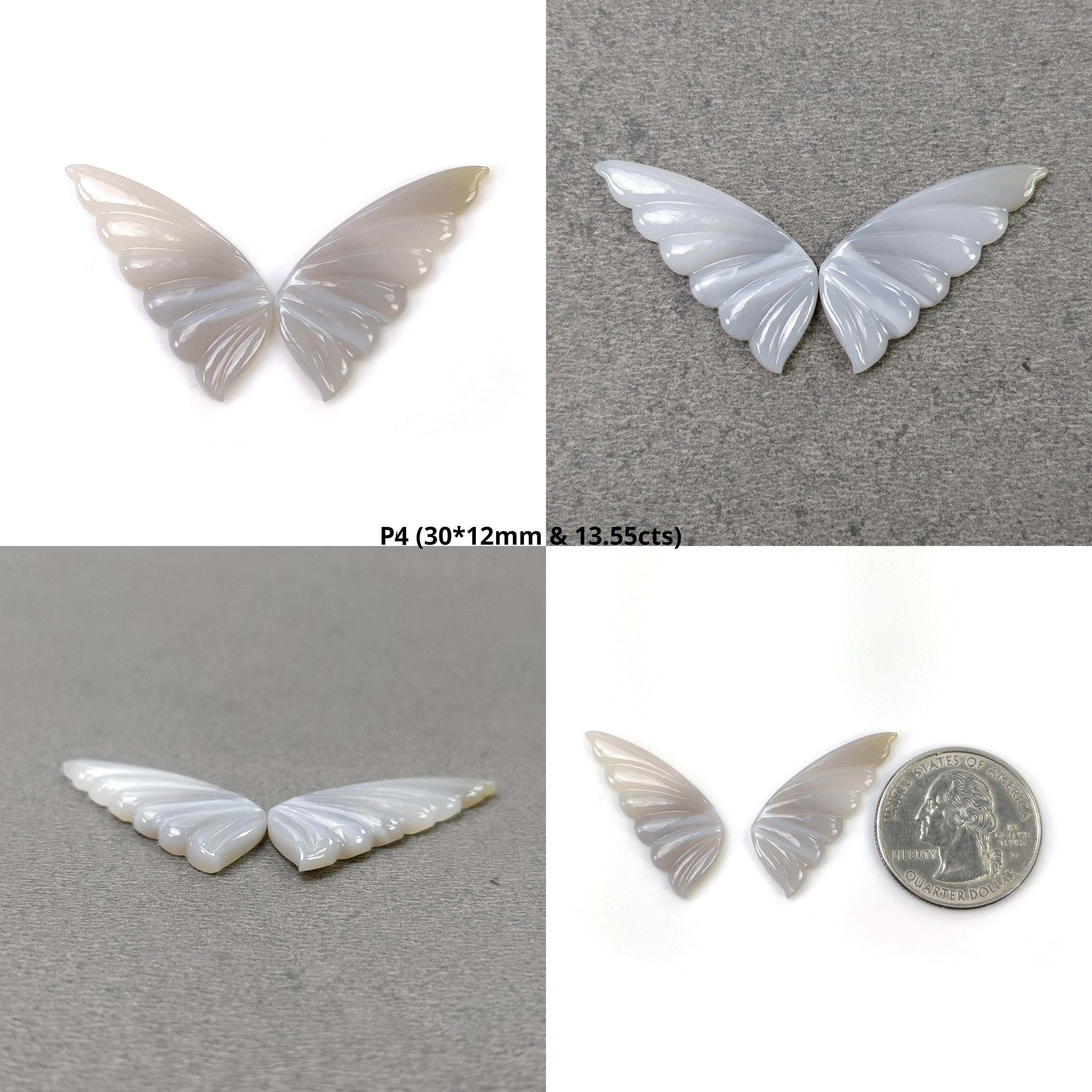 Natural Untreated Botswana Striped Agate Gemstone Carving - Hand Carved Bi-Color Agate Butterfly Pair (27x12mm & 31x11mm) | Unique Jewelry Making Supplies, Crystal Healing, Meditation & Gift Idea
