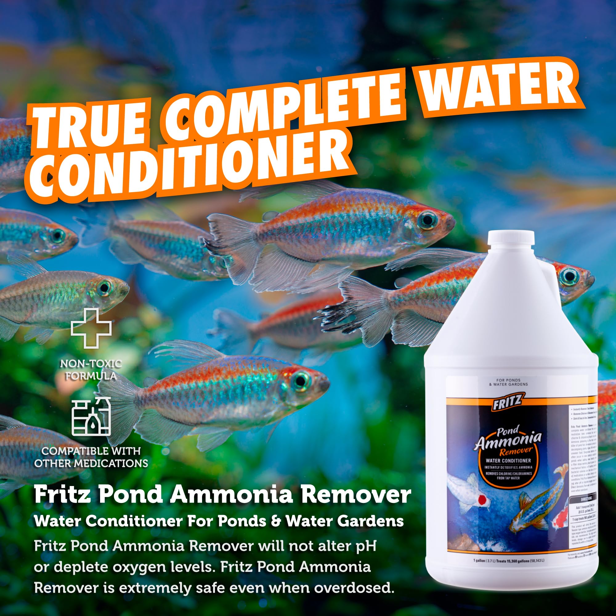FritzPond Ammonia Remover Water Conditioner for Aquariums - 1 Gallon - Eliminates Chlorine & Detoxifies Fish Tanks - Perfect for Freshwater & Saltwater Fish Care