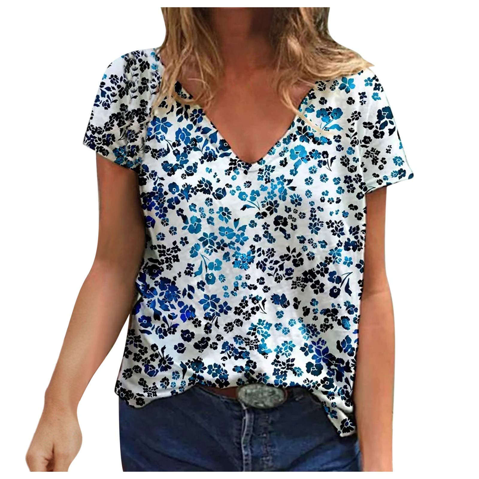 Women's Vintage Floral Graphic Tees - Casual Short Sleeve Loose Fit Summer Tops & Blouses for Everyday Wear, Outings, and Street Style Fashion