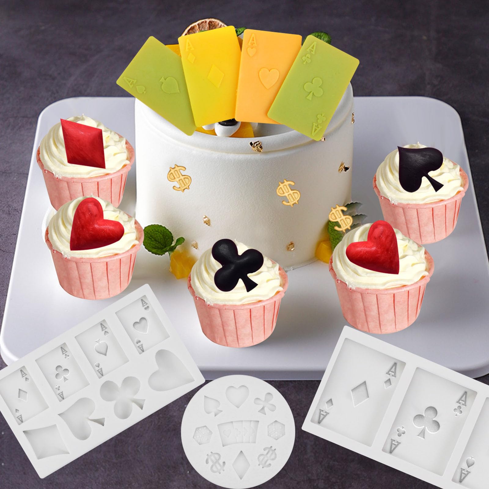3D Poker Card Silicone Molds Set of 3 - Casino Theme Fondant & Chocolate Candy Molds for Cake Decorations, Sugar Crafts, DIY Desserts - Perfect for Birthday Parties, Casino Nights & Baking Enthusiasts