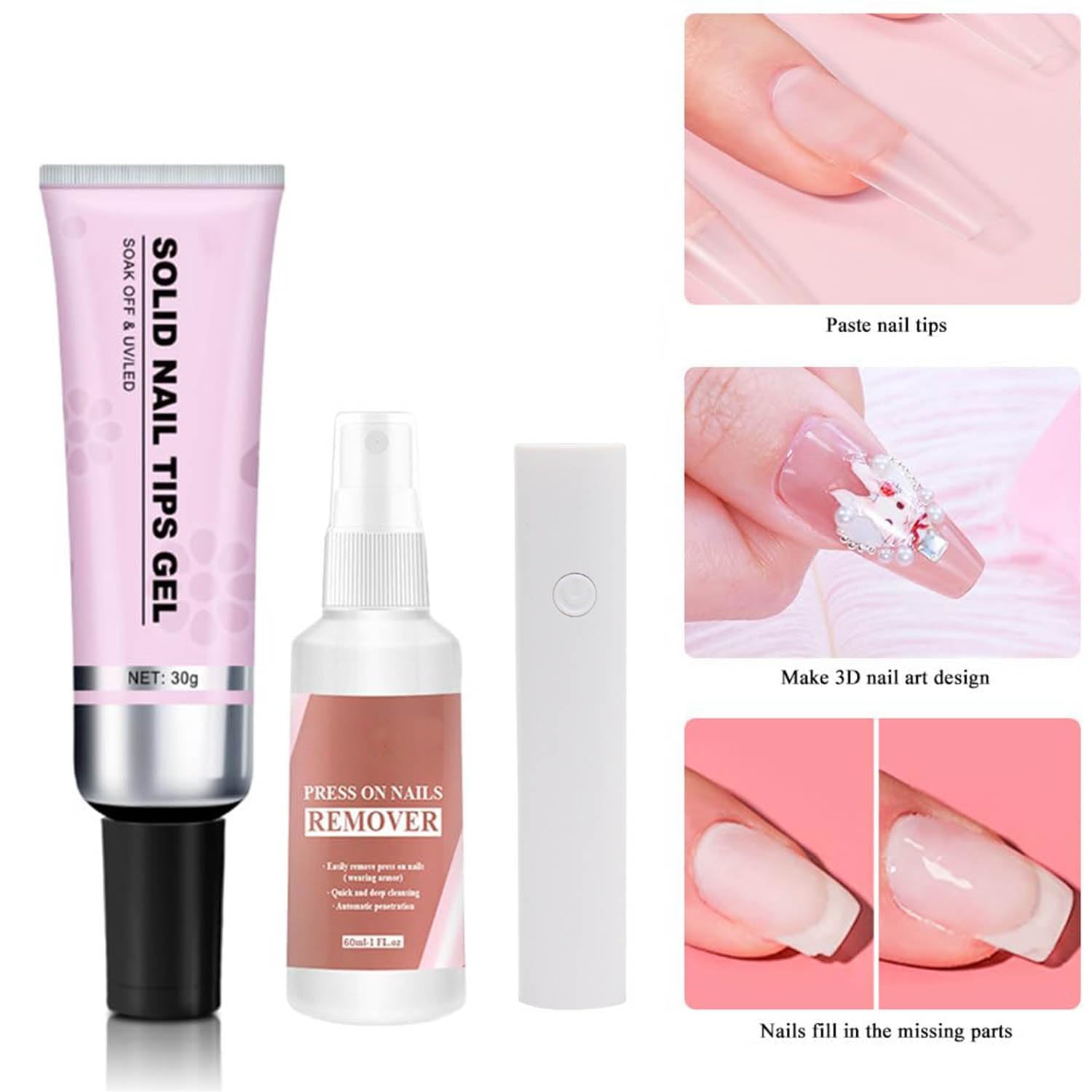 Magic Solid Nail Glue Kit - 3-in-1 Strong Adhesive for Press-On & Acrylic Nails - Salon & DIY Use